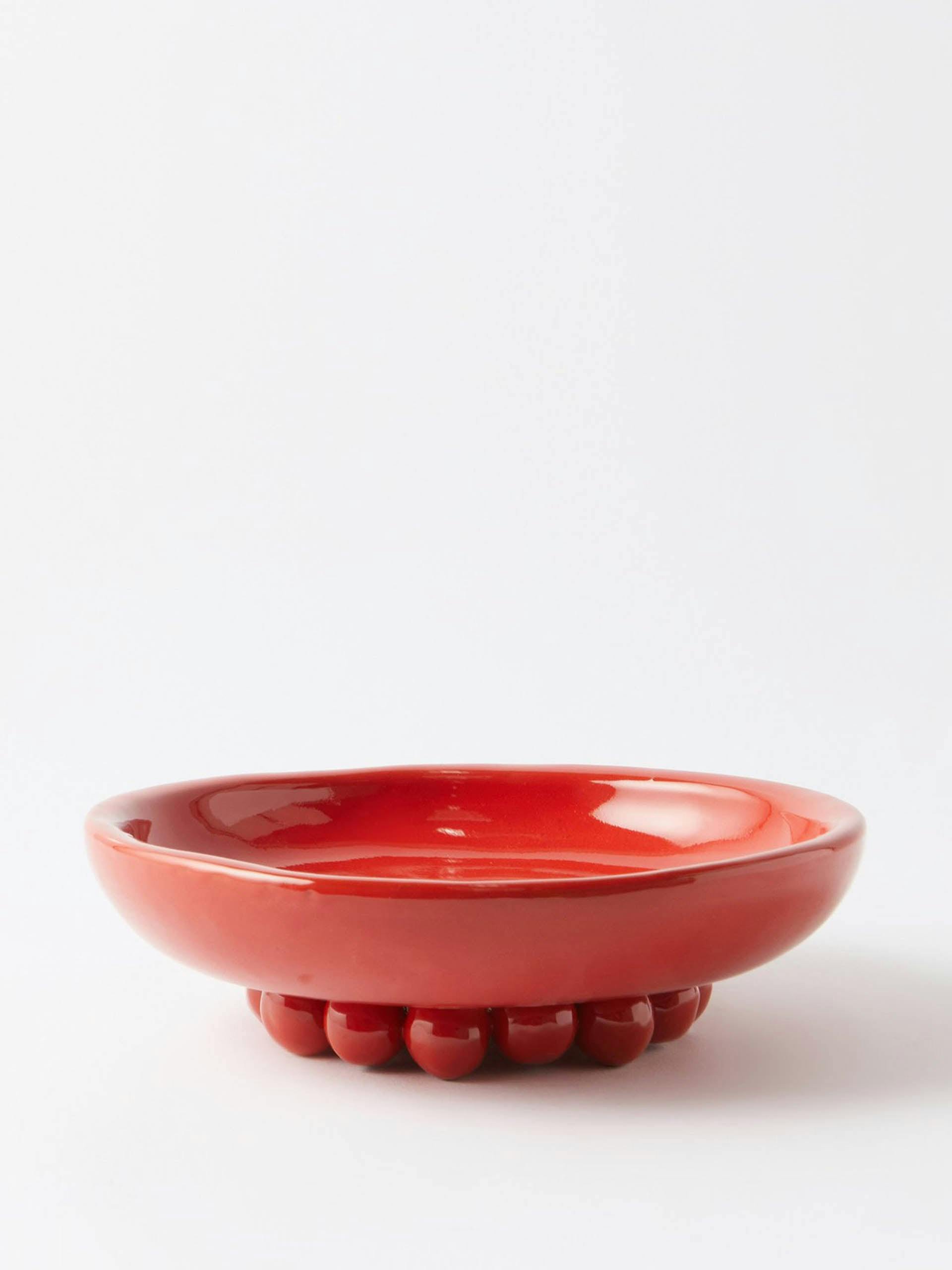 Red beaded large clay bowl