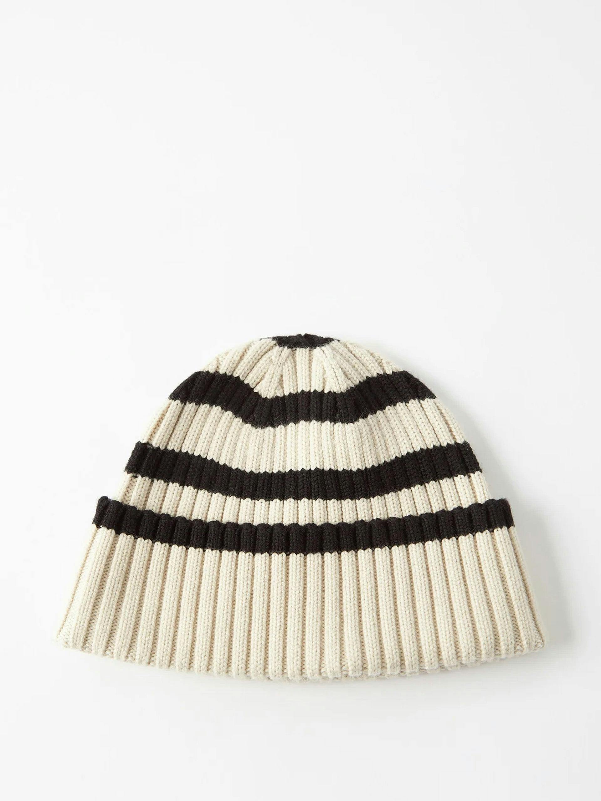 Striped ribbed-wool beanie hat
