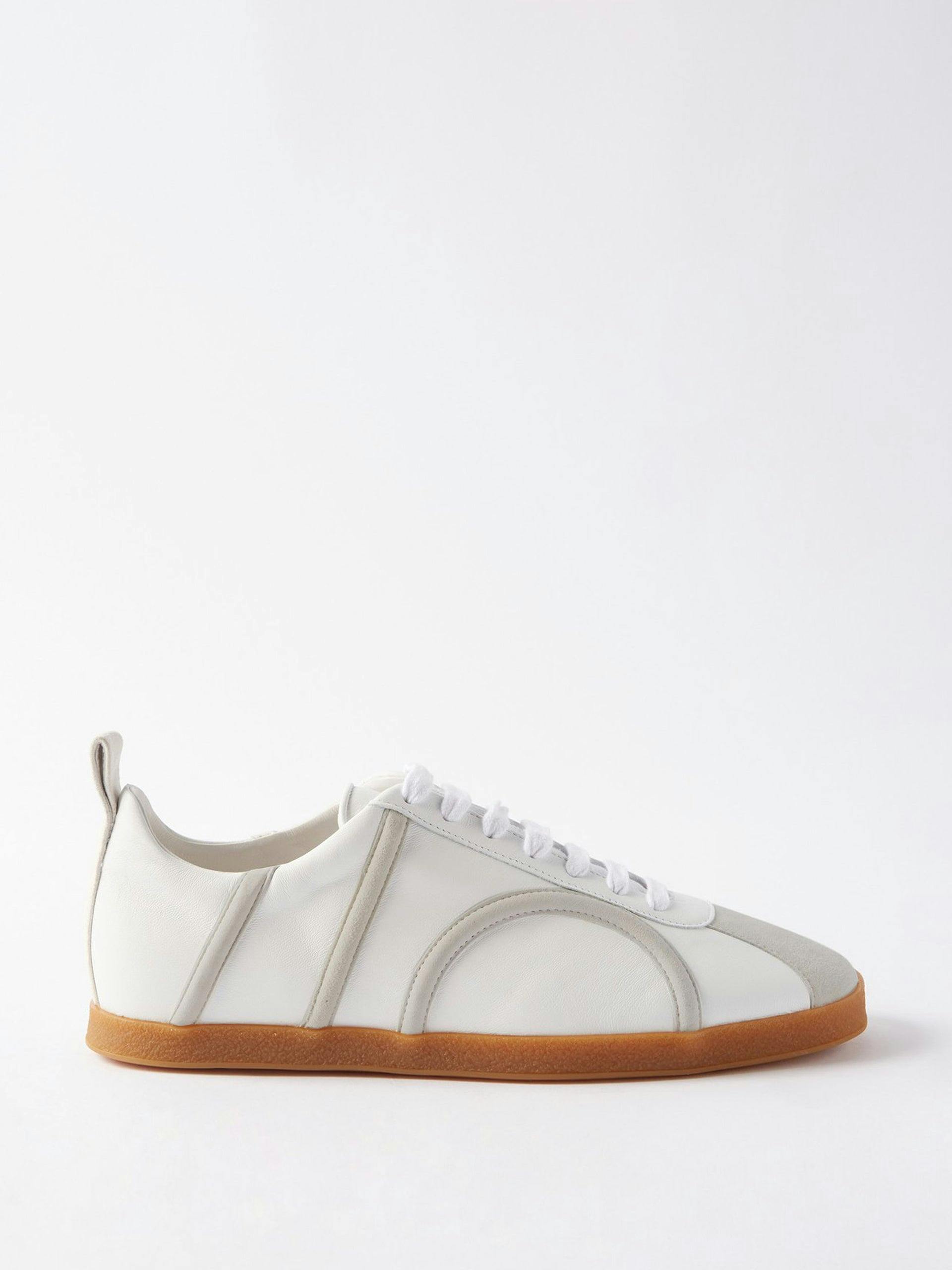 White monogram leather and suede trainers