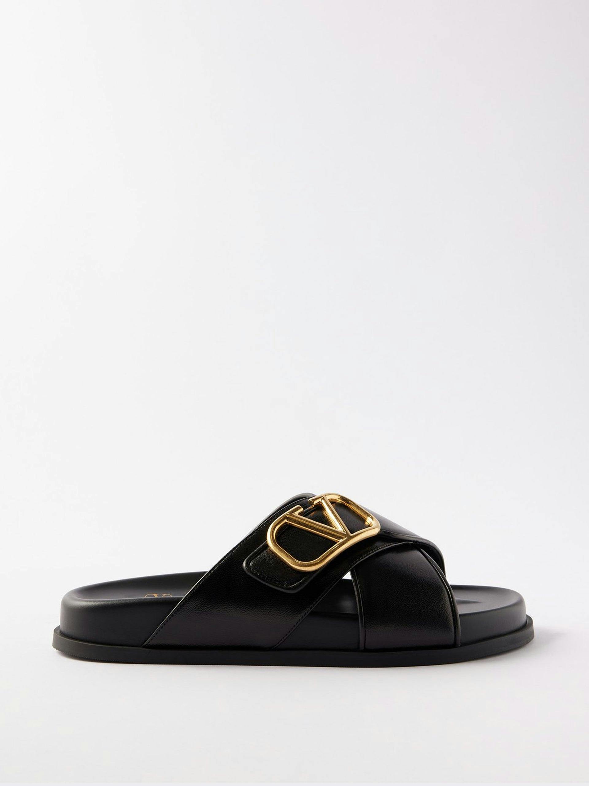 Black logo leather sandals