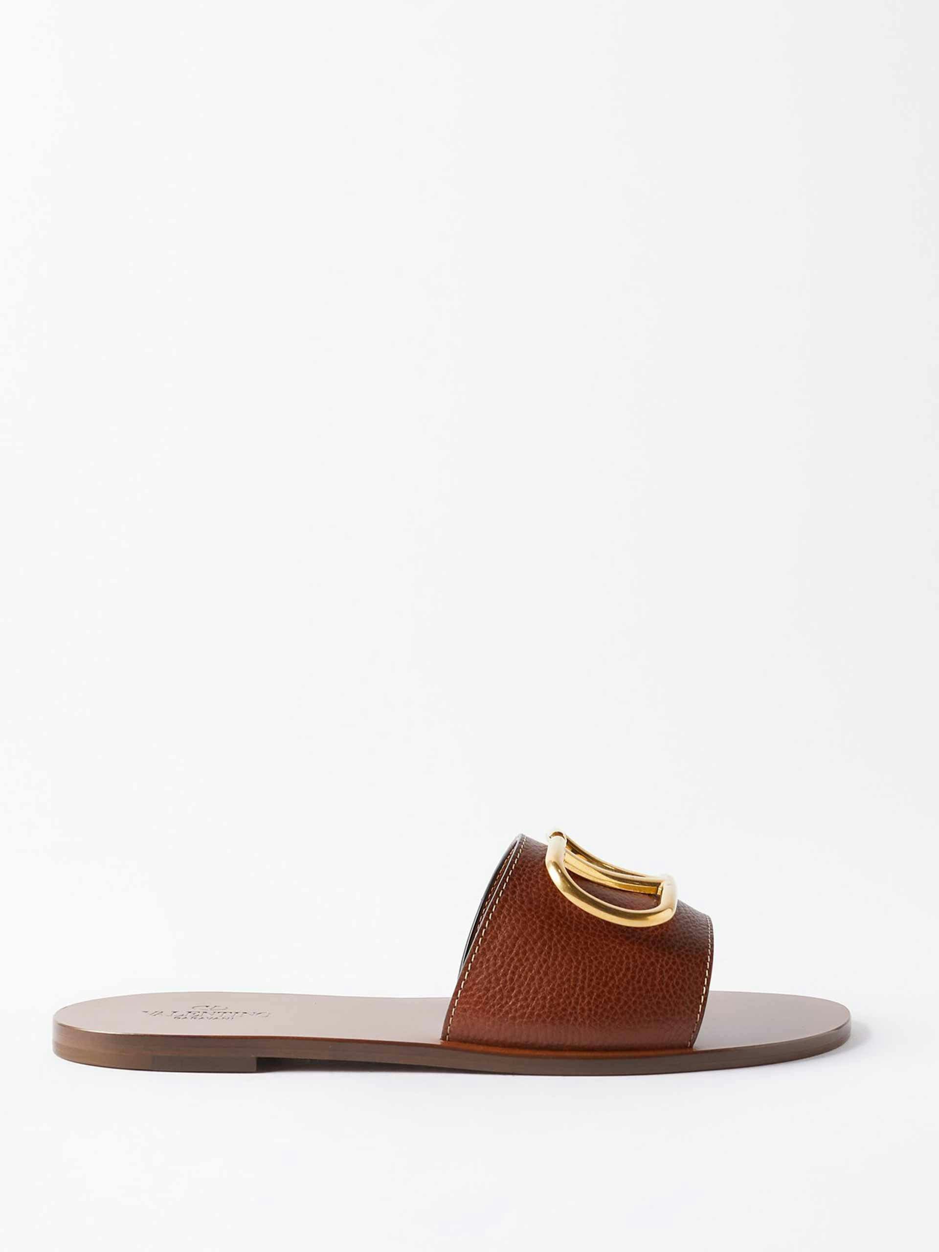 Brown V-Logo Signature leather sandals