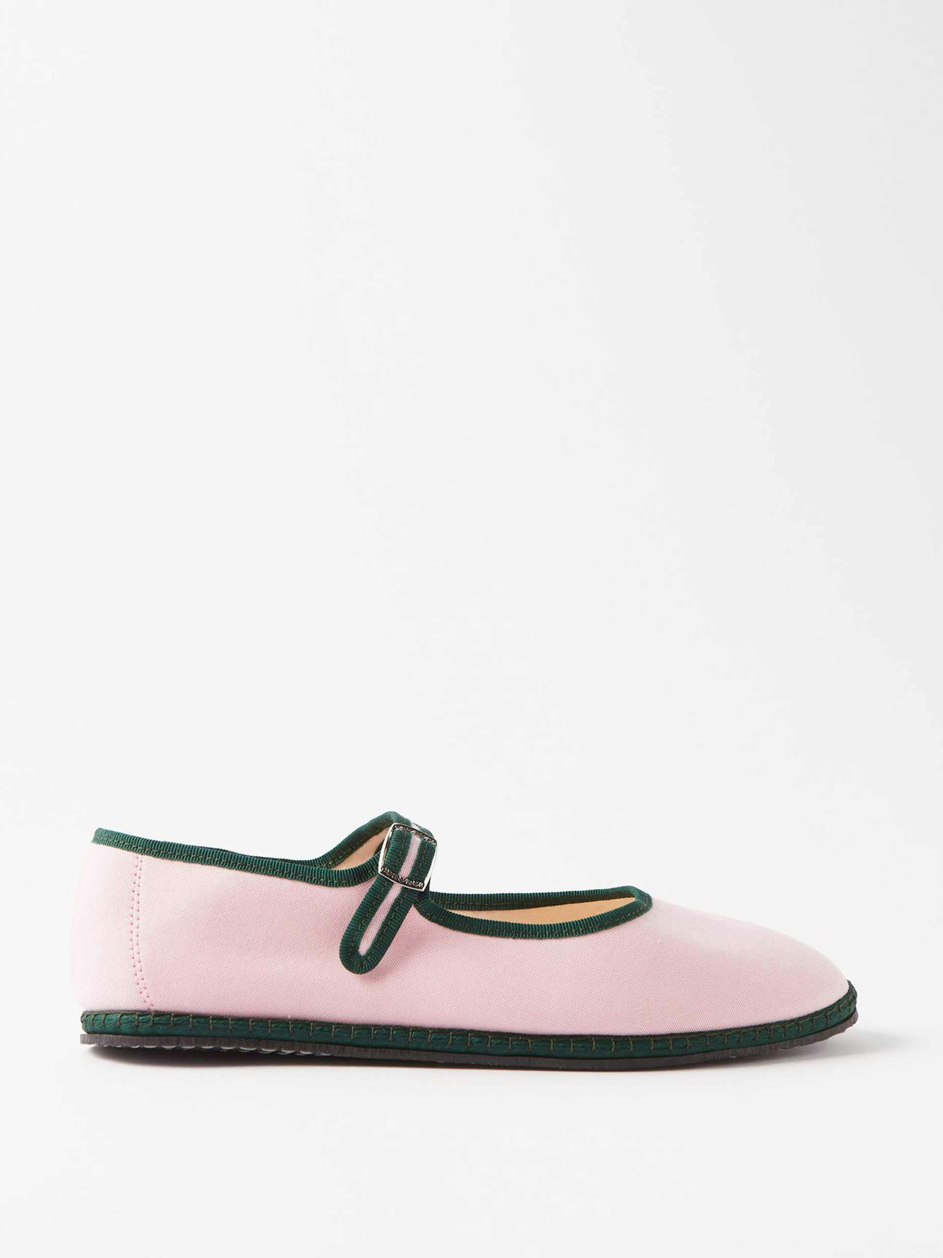 Pink cotton-canvas mary-jane flats