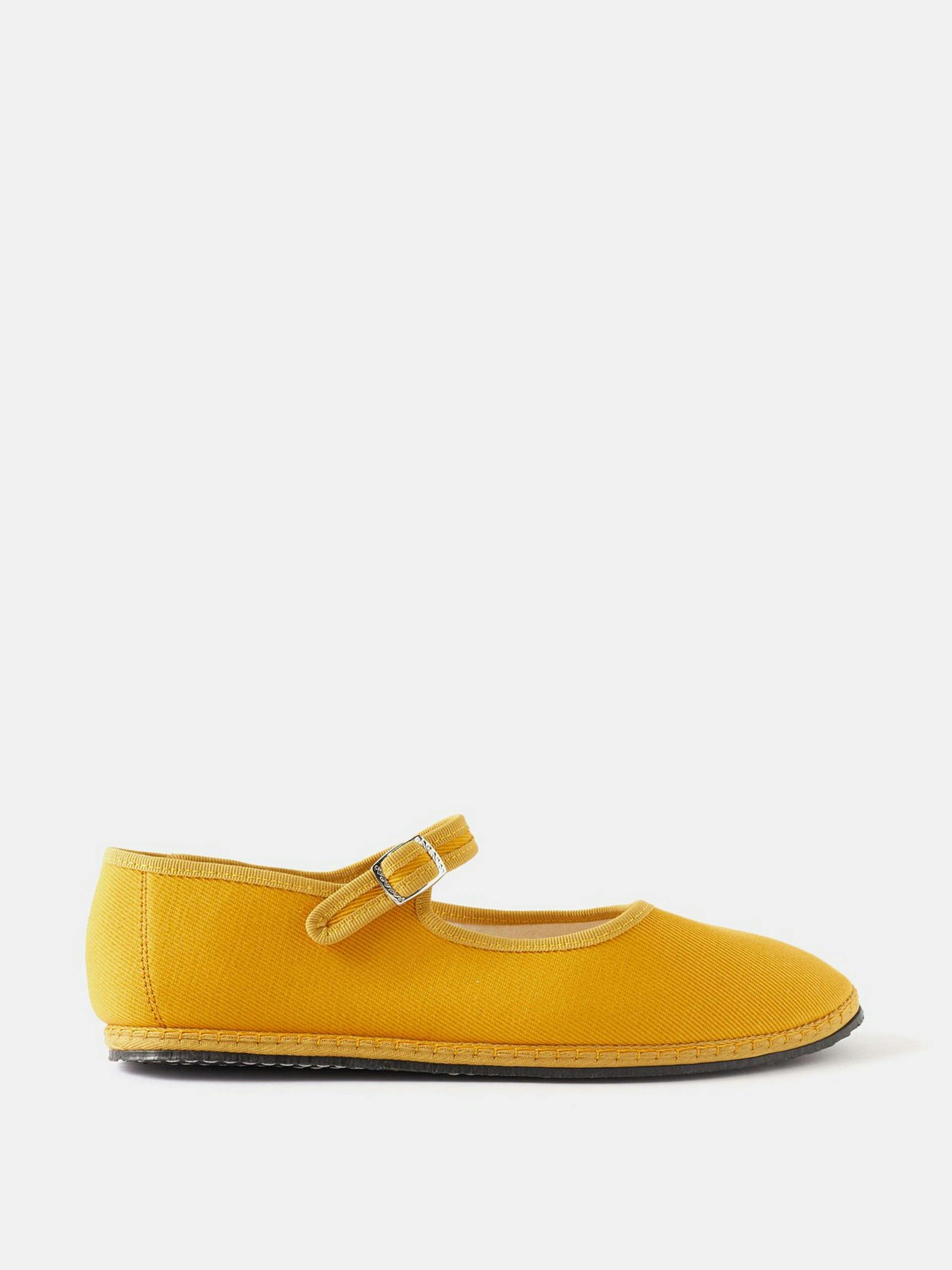 Yellow cotton-twill Mary Jane shoes
