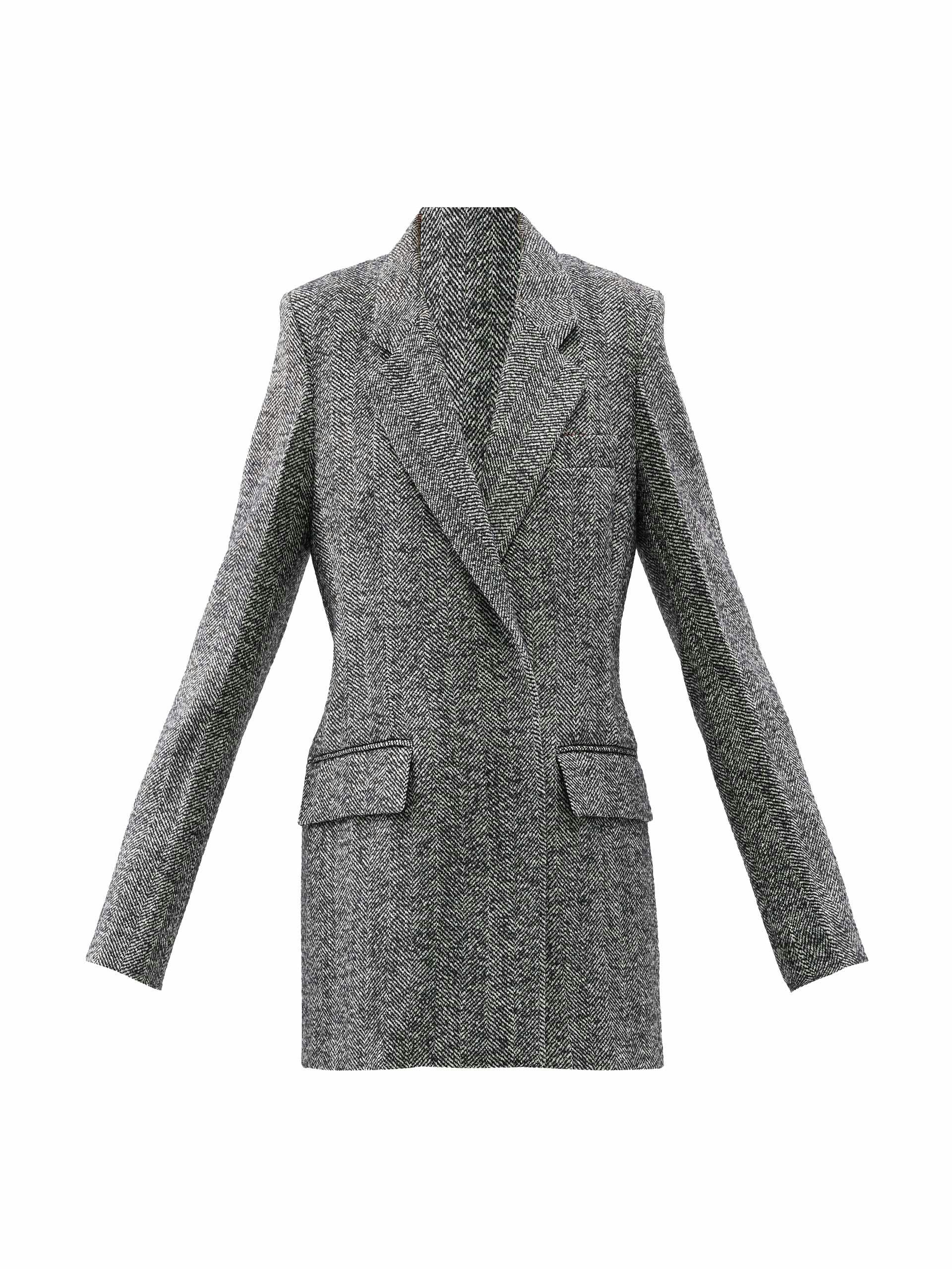 Grey single-breasted wool-blend blazer