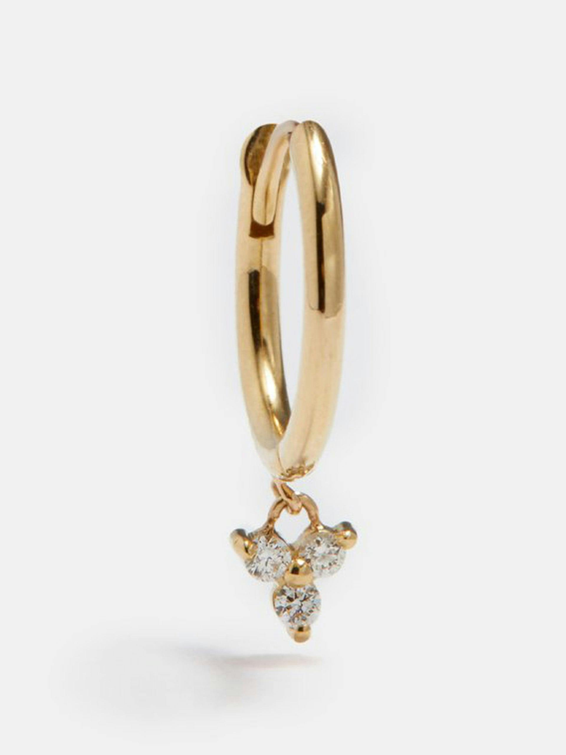 Diamond and 14kt gold single hoop earring