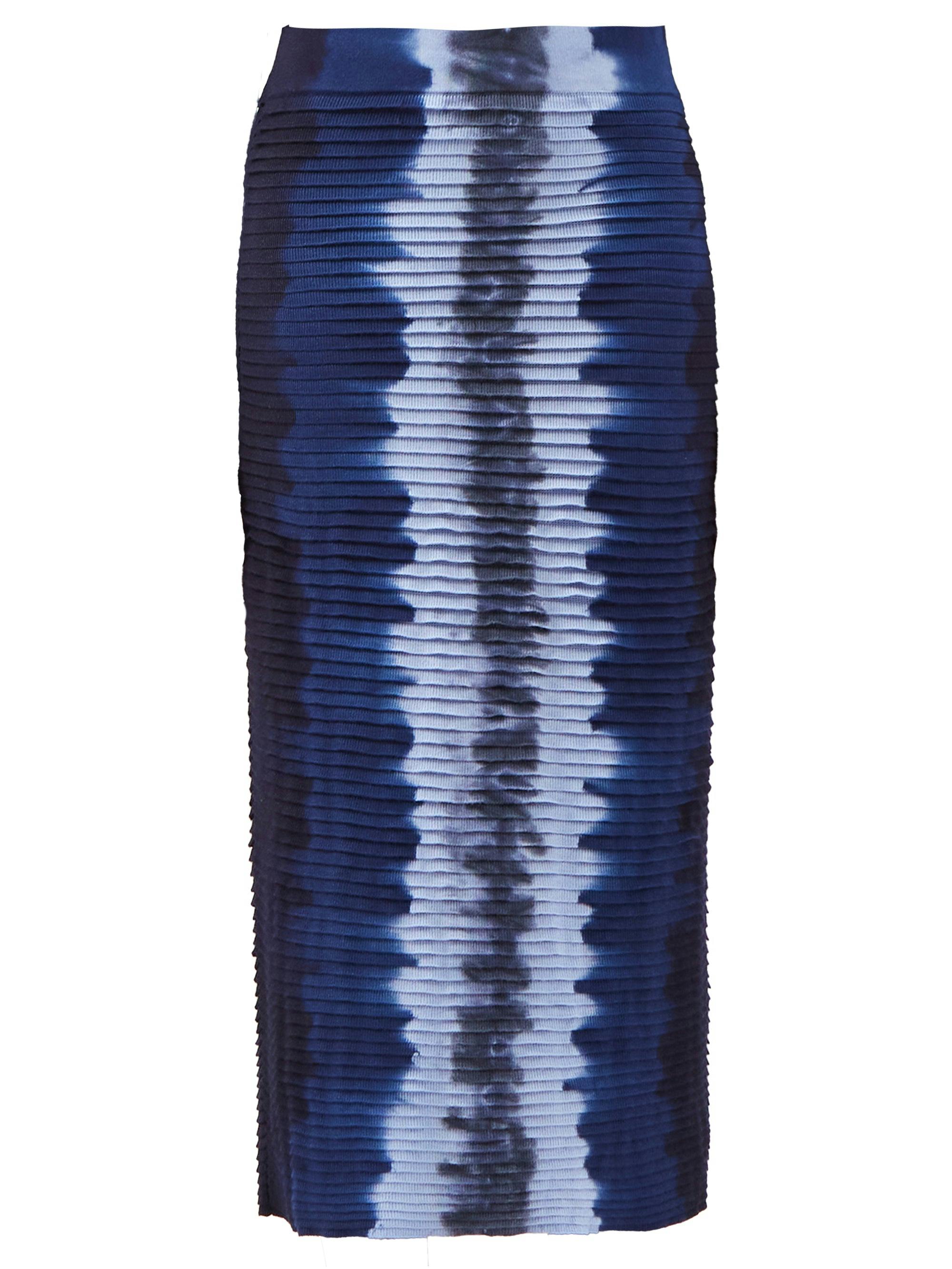 Blue shibori-dyed ribbed skirt