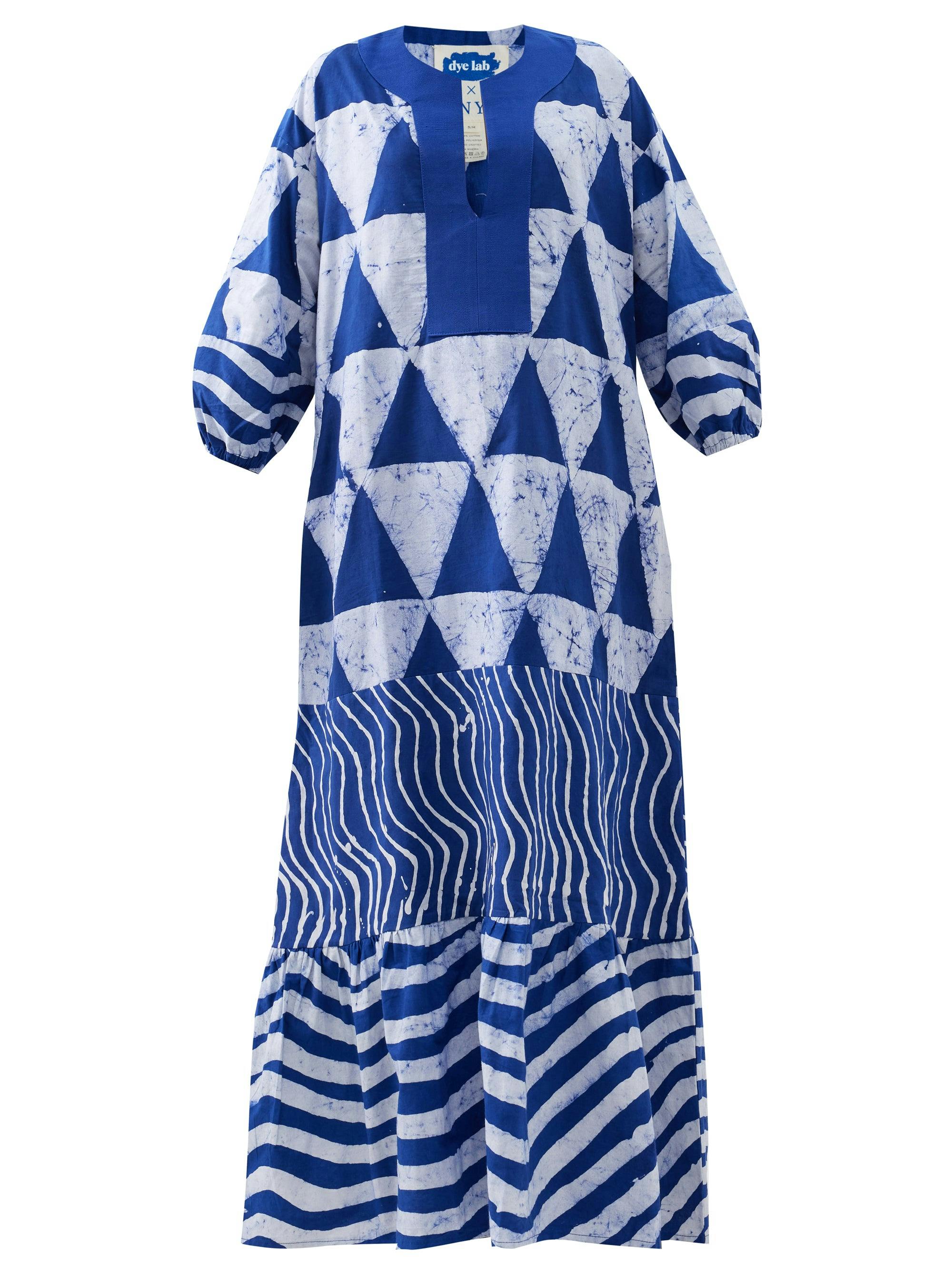 Navy and white adore-dyed poplin kaftan