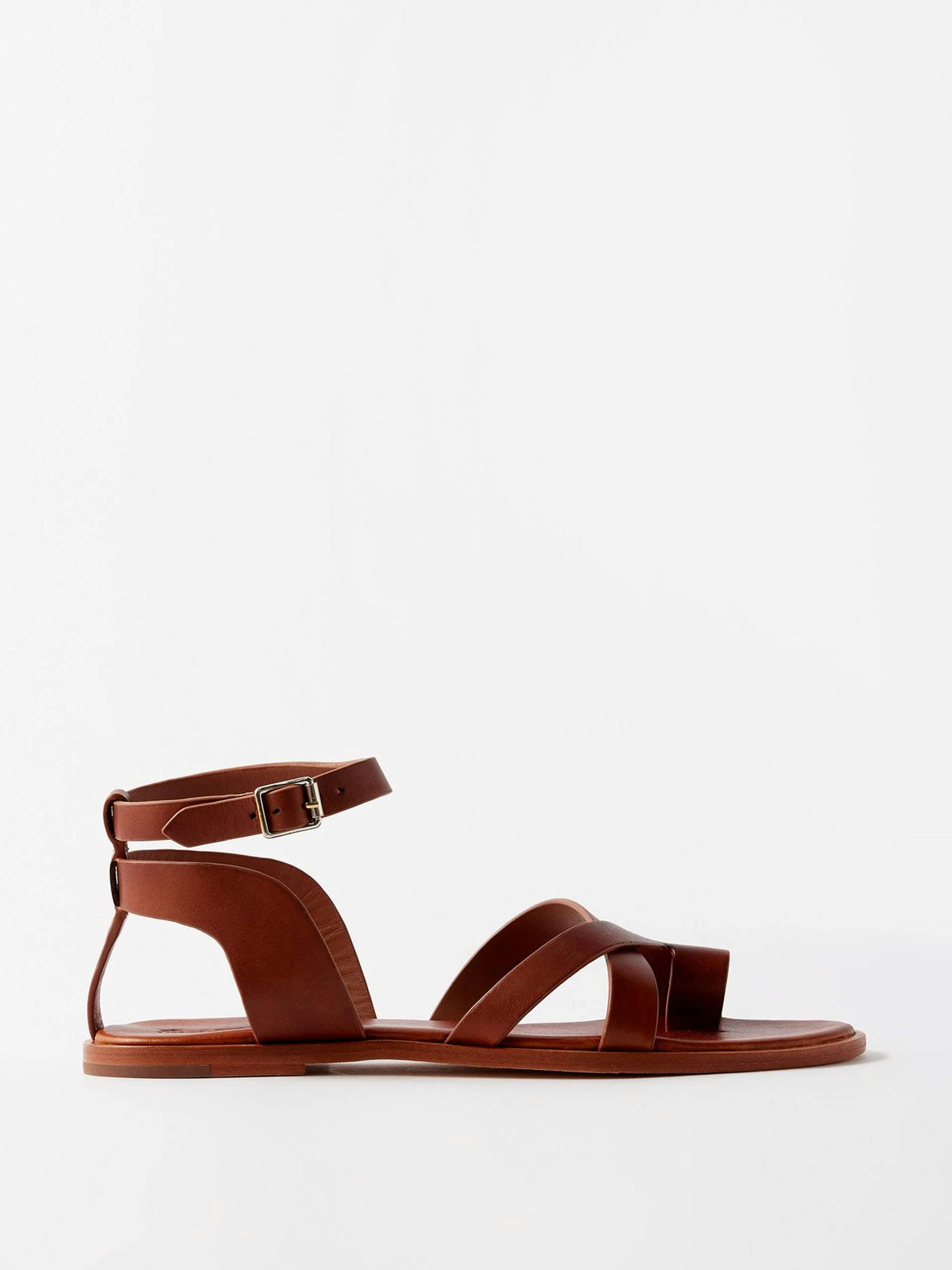 Tan flat leather sandals