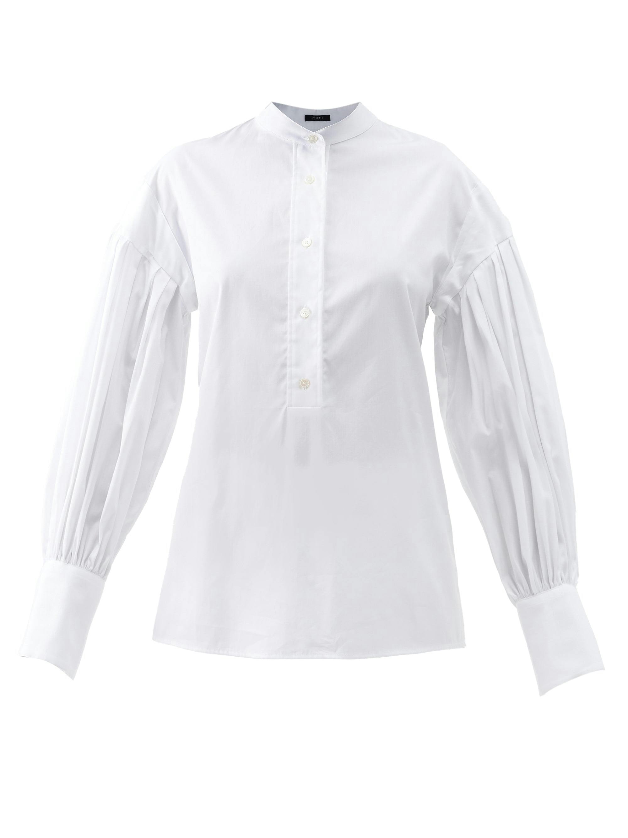 White pleated-sleeve cotton-poplin shirt