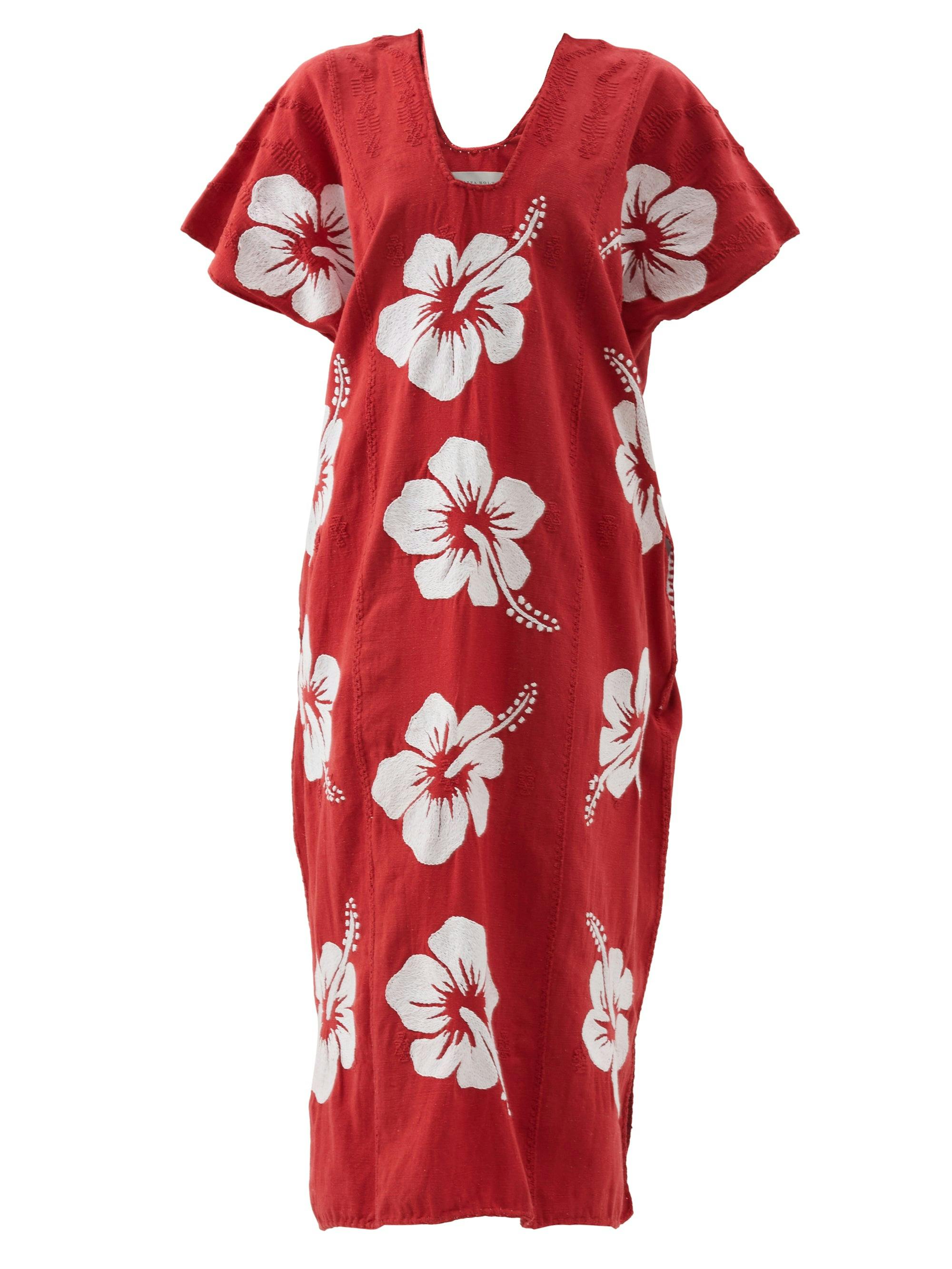 Red and white floral print kaftan