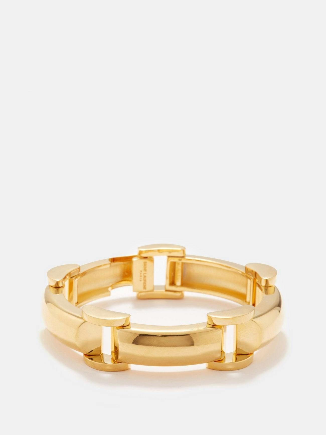 Gold logo-engraved metal bracelet