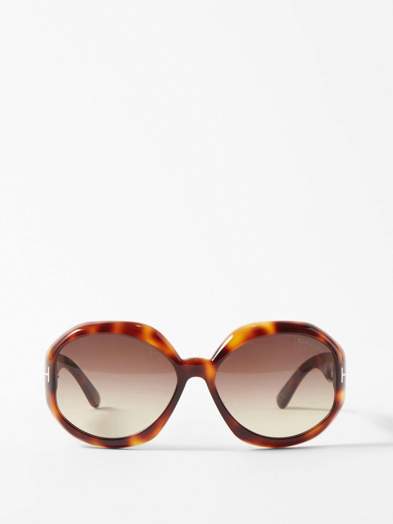 Brown tortoiseshell-acetate round sunglasses