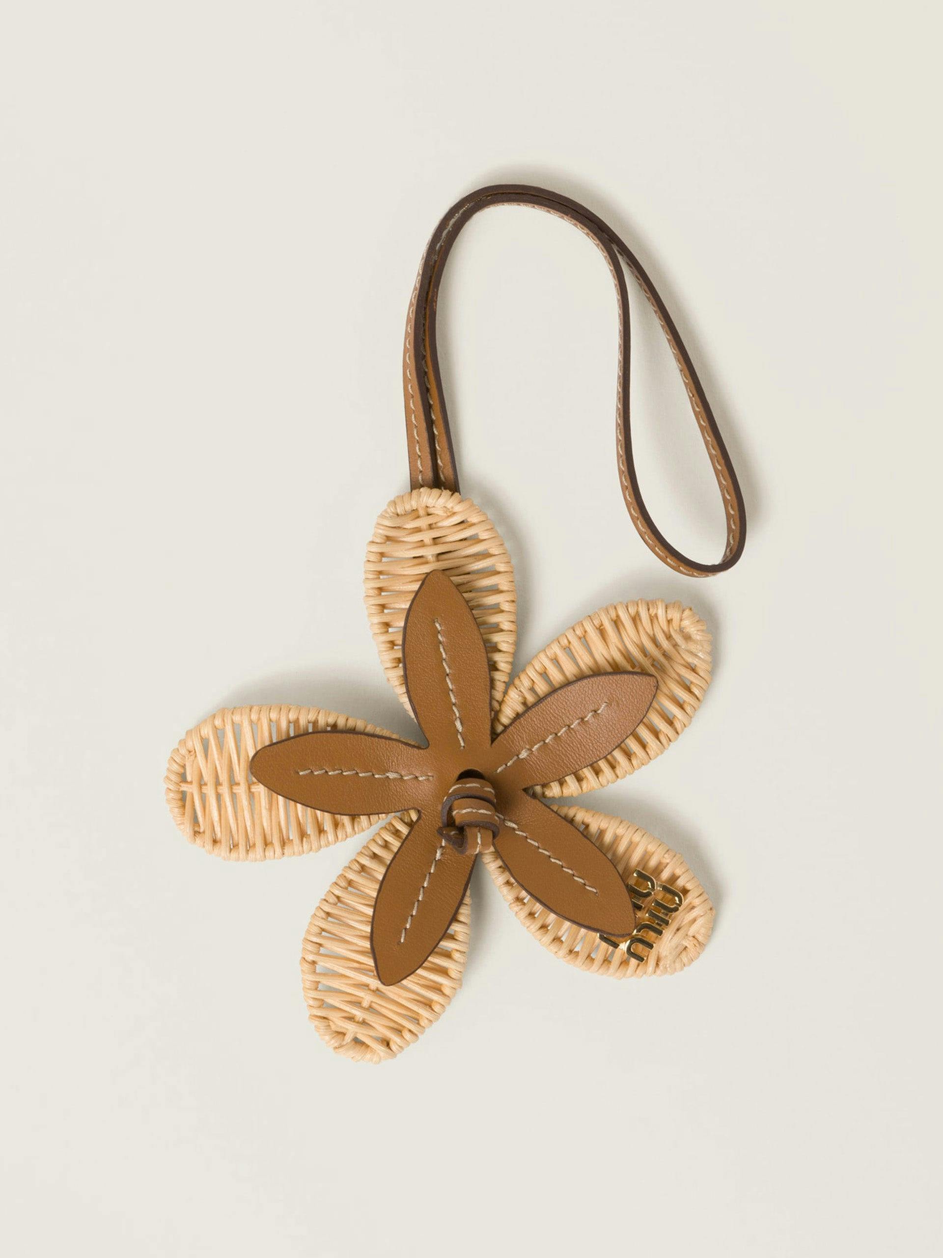 Wicker and leather flower bag accessory