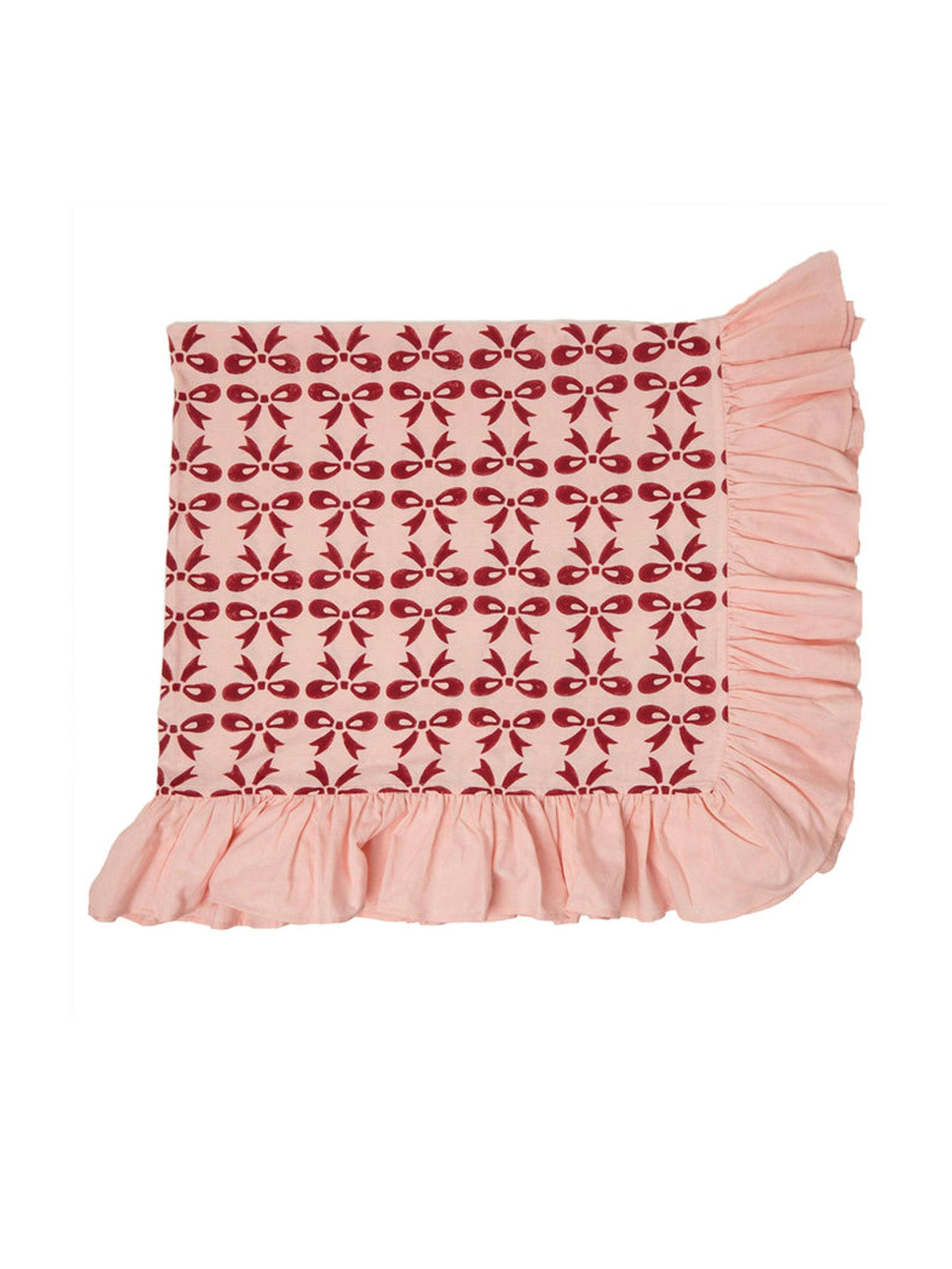 Frilled bow-print tablecloth in Burgundy Rose