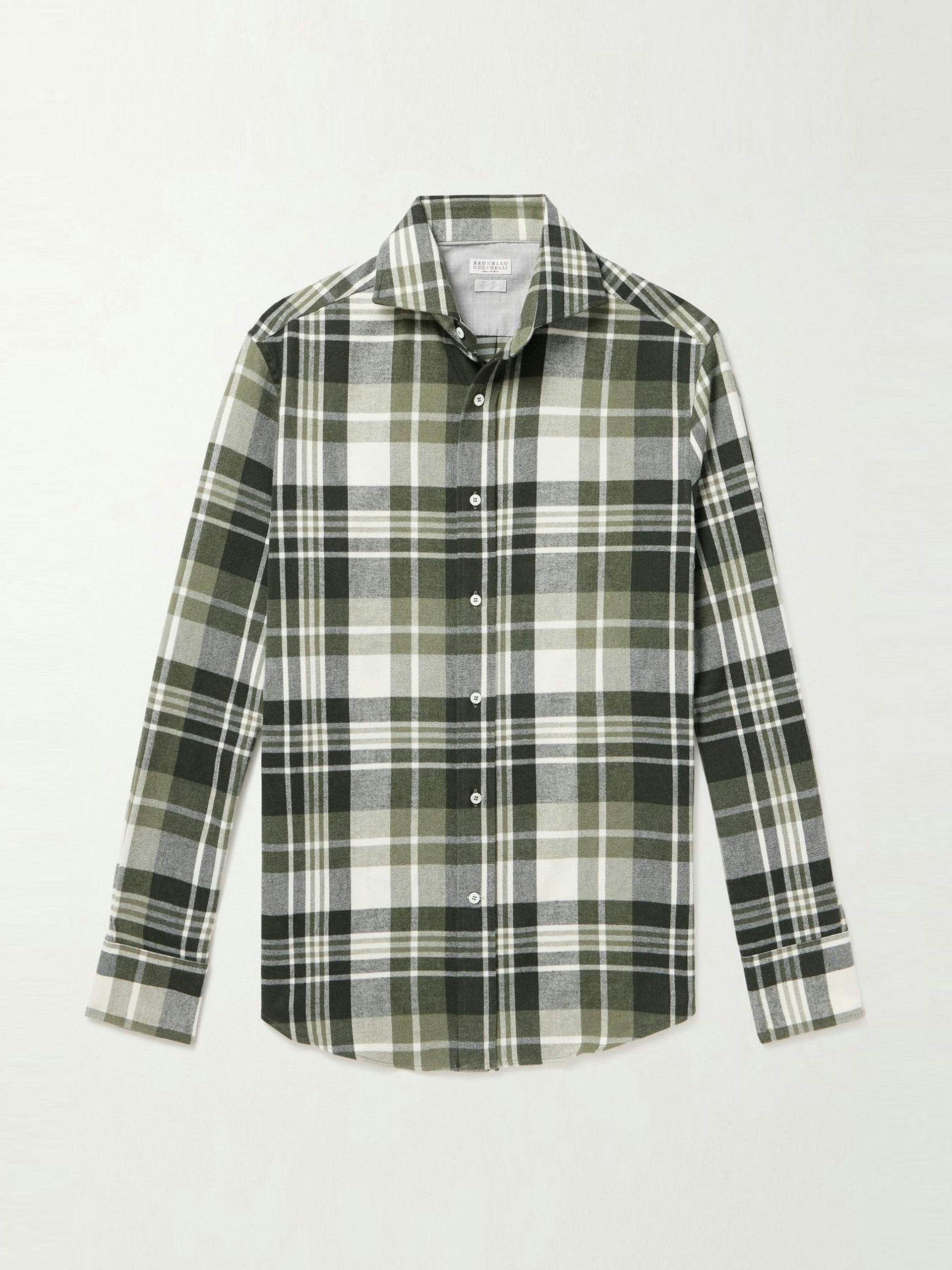 Green checked cotton-flannel shirt