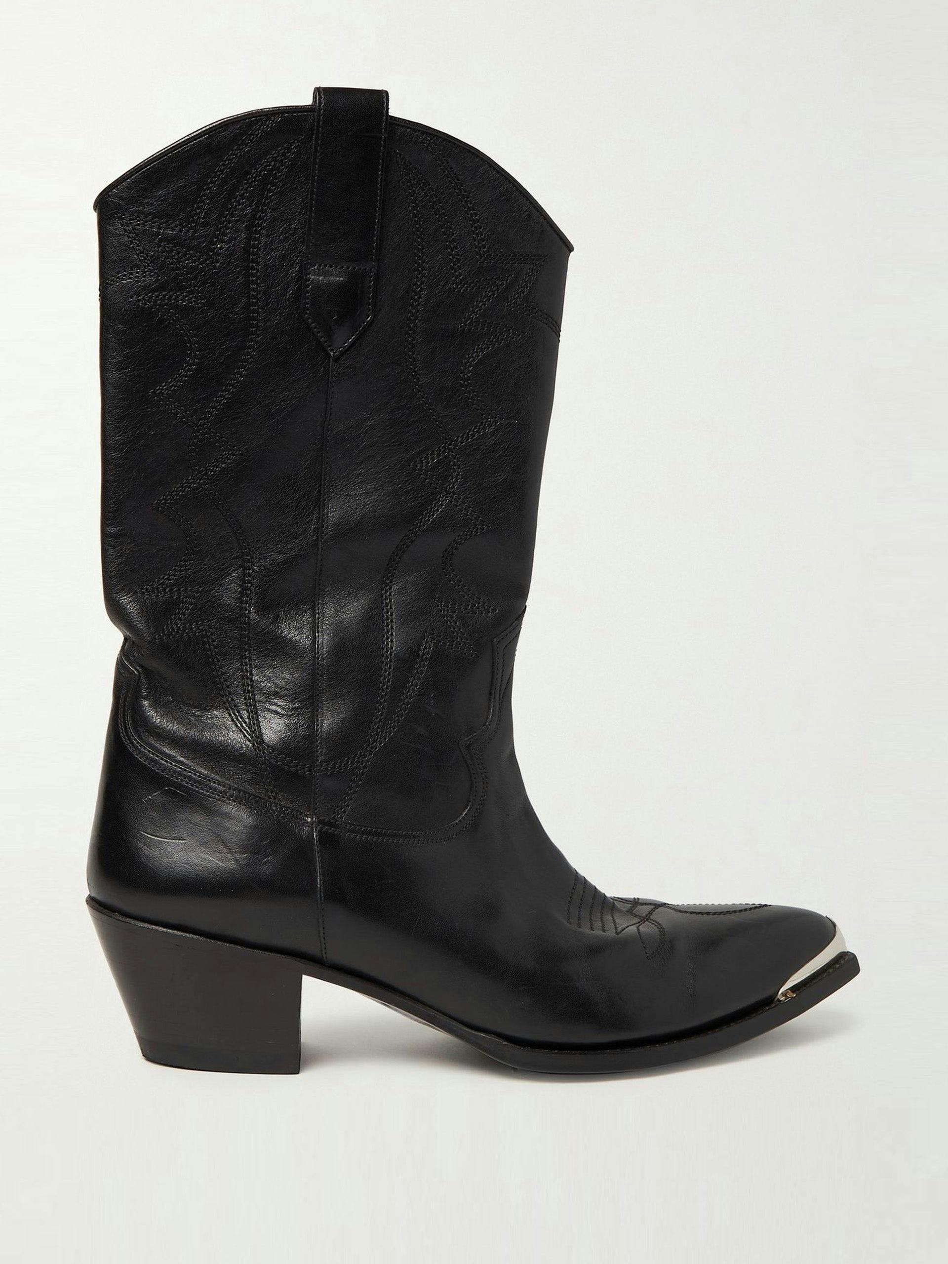 Black embellished leather Western boots