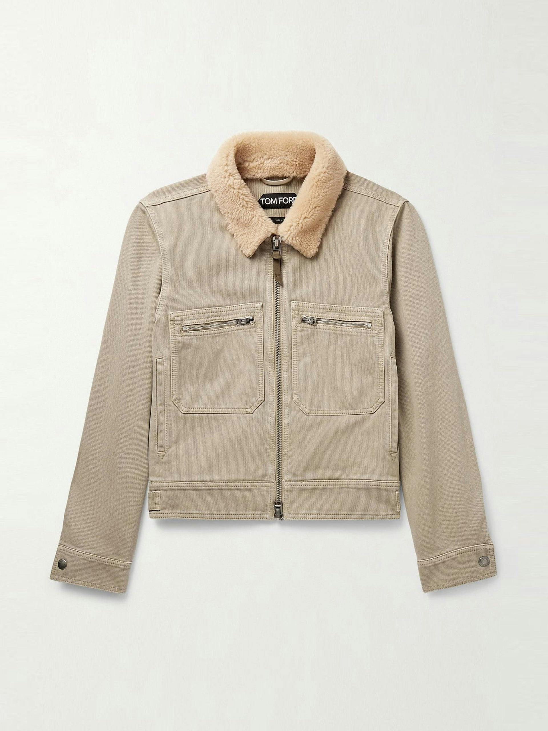 Shearling-trimmed cotton-canvas trucker jacket