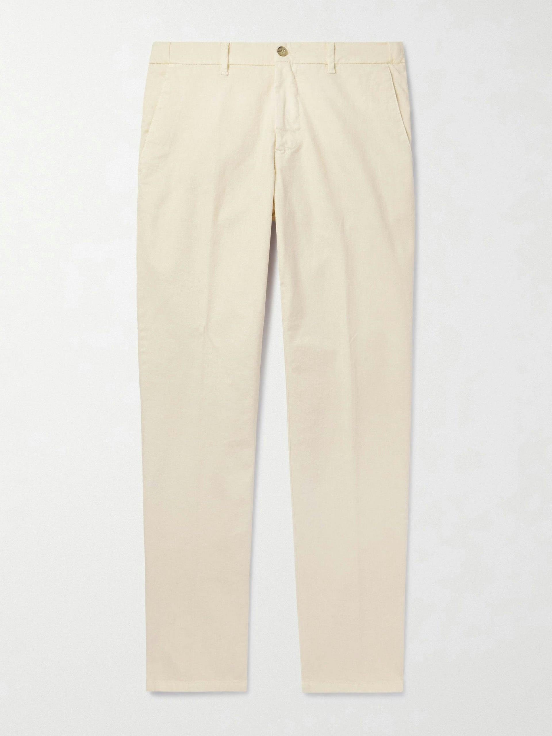 Cream straight-leg cotton-blend trousers
