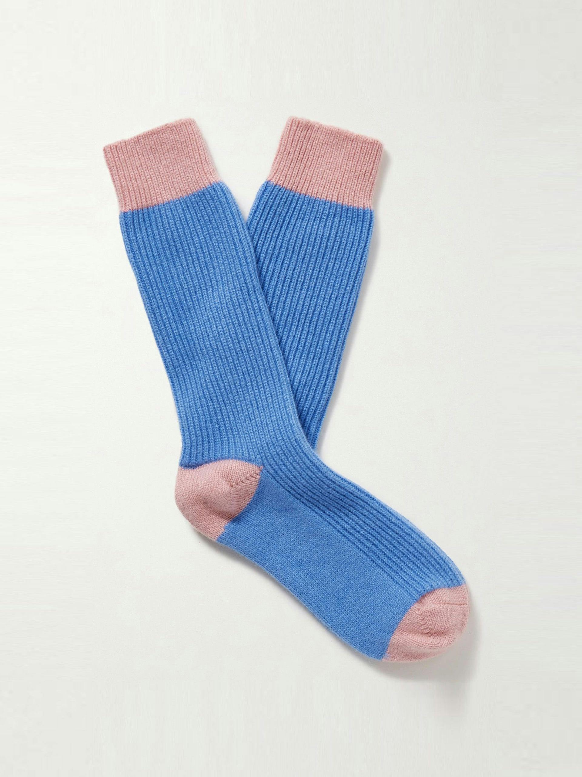 Two-tone ribbed cashmere socks