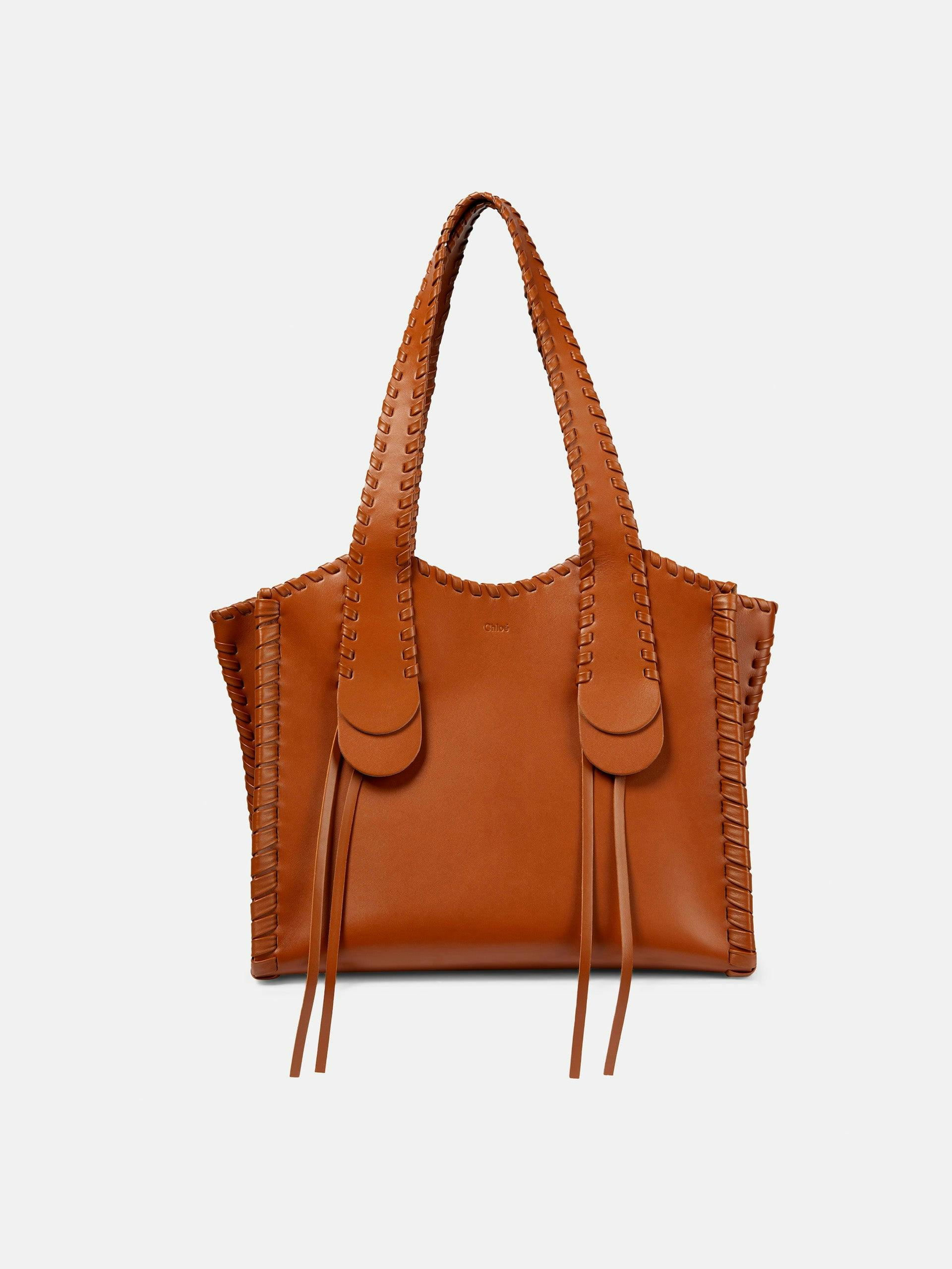 Brown leather tote bag