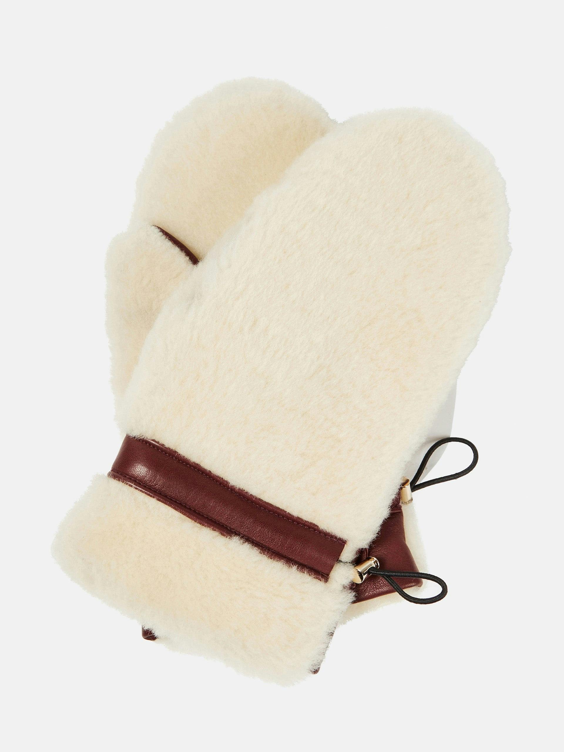 Leather-trimmed shearling mittens