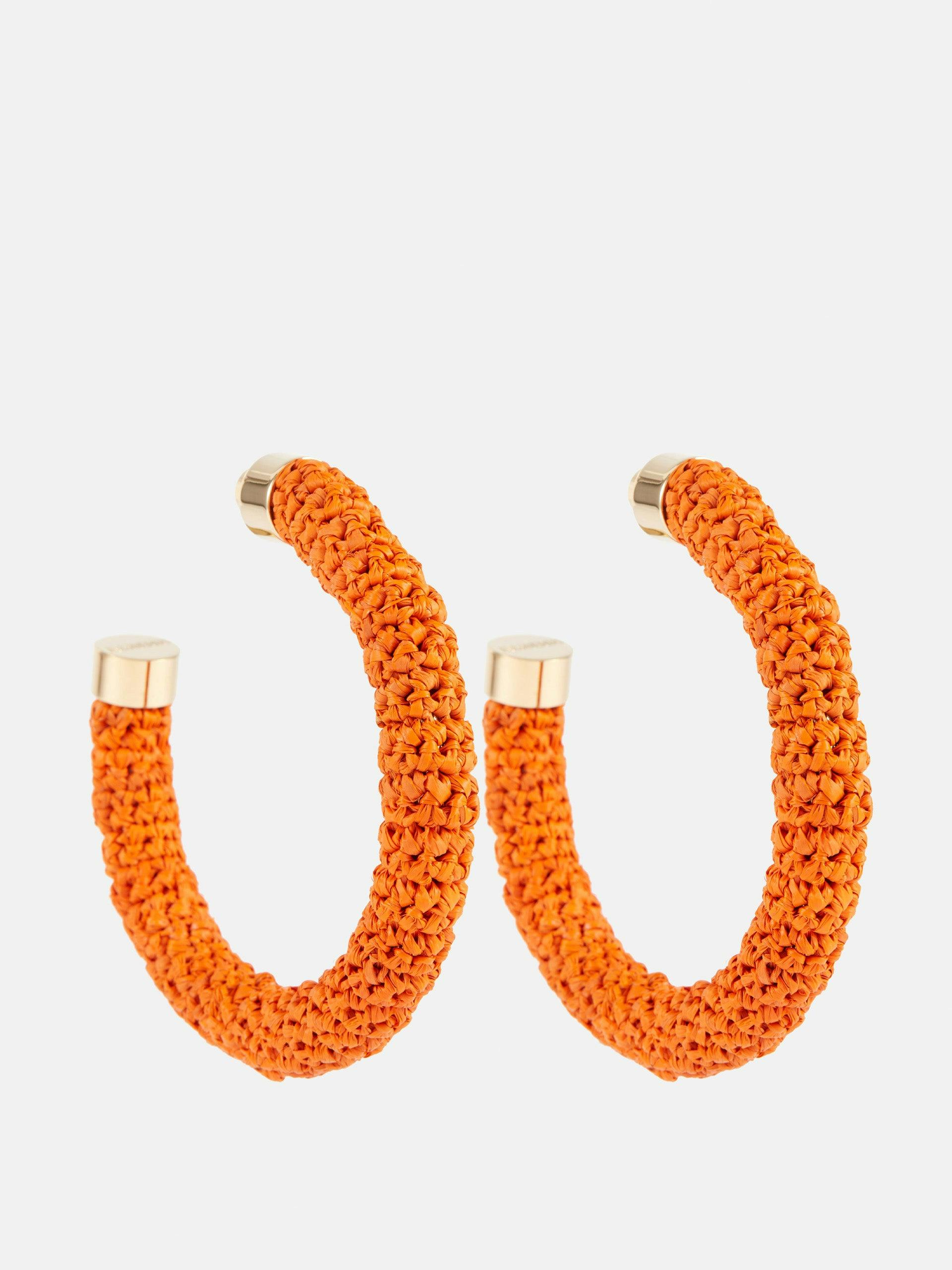 Orange raffia hoop earrings