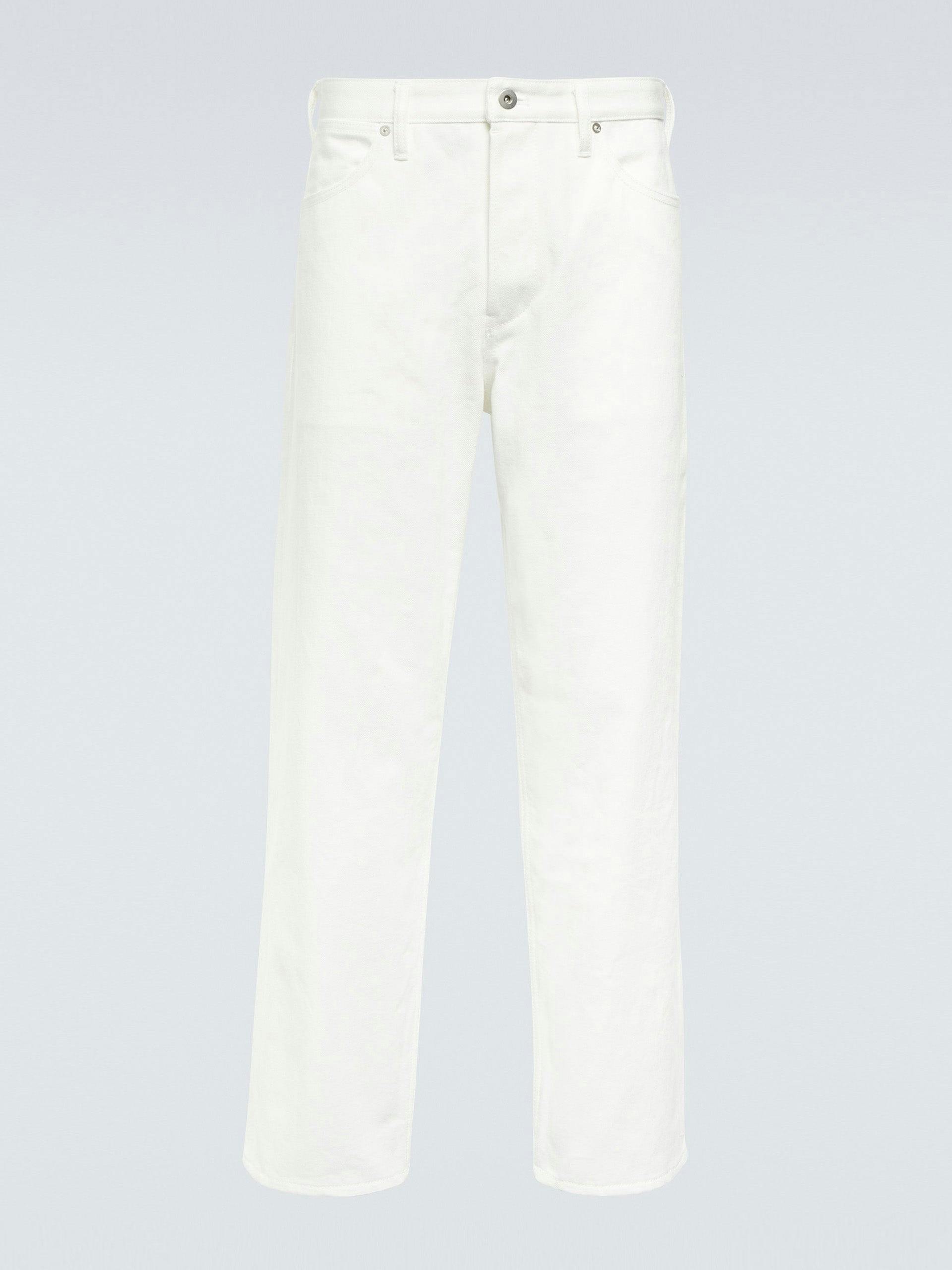 White mid-rise straight-leg jeans