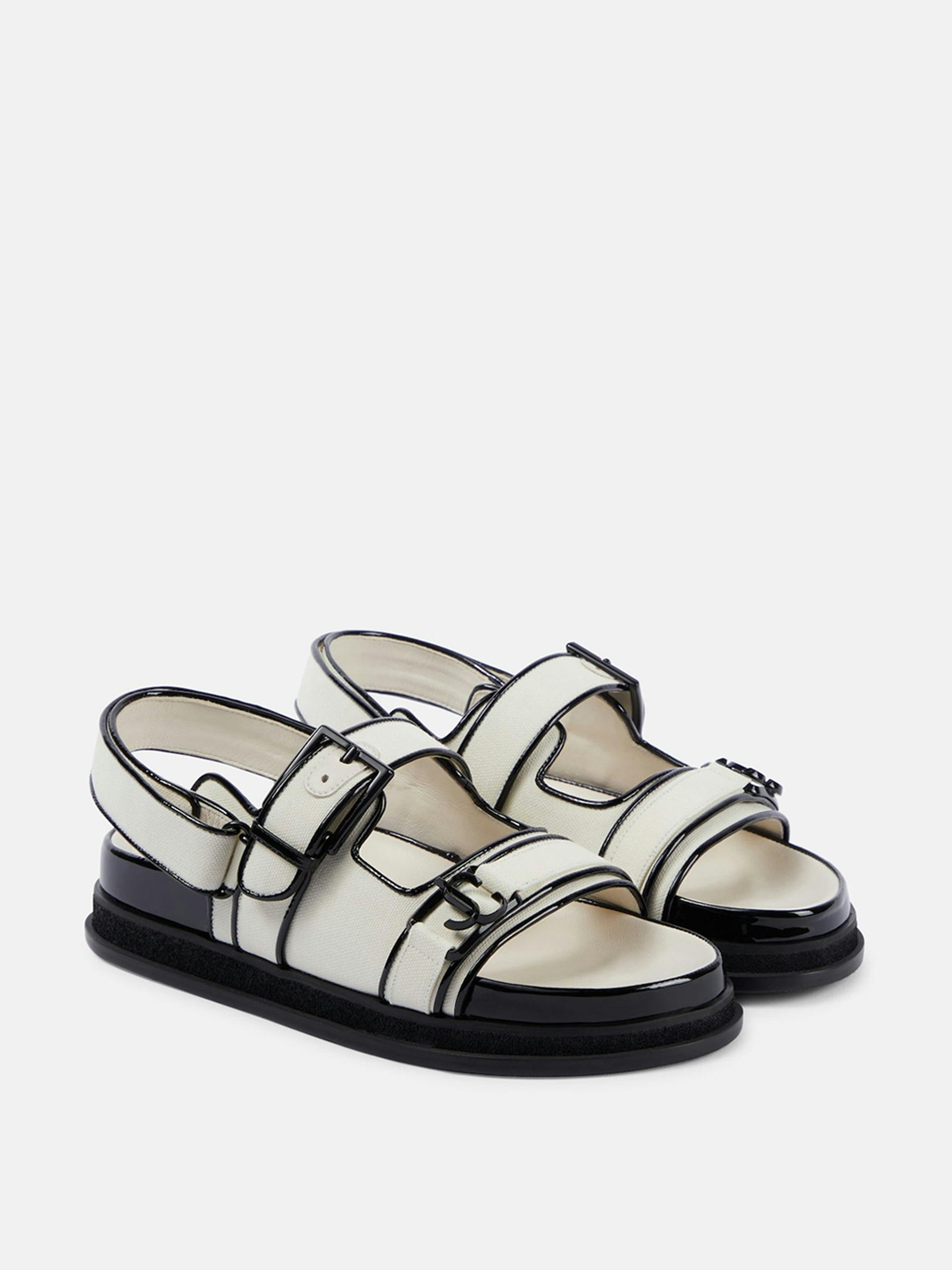 Elyn leather-trimmed canvas sandals