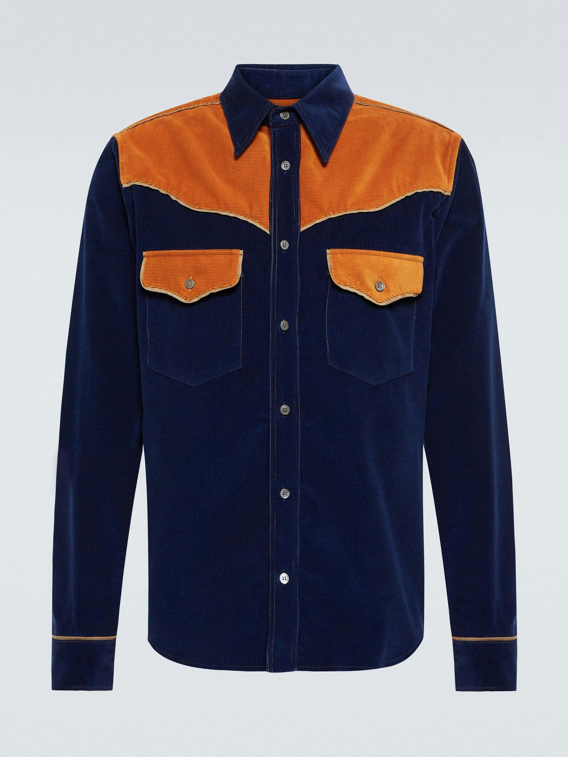 Navy and orange corduroy Western shirt