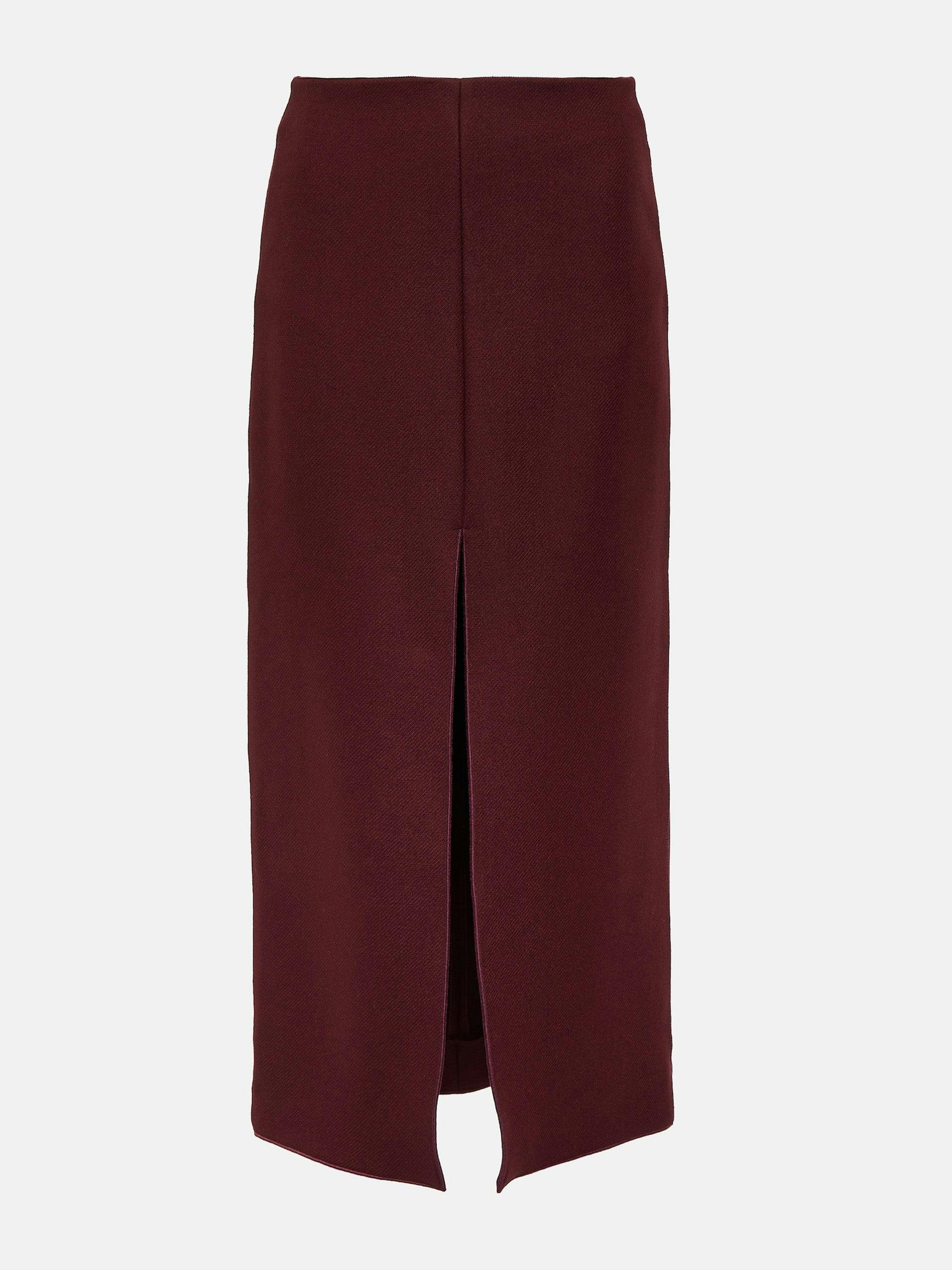 Front-slit wool-blend midi skirt