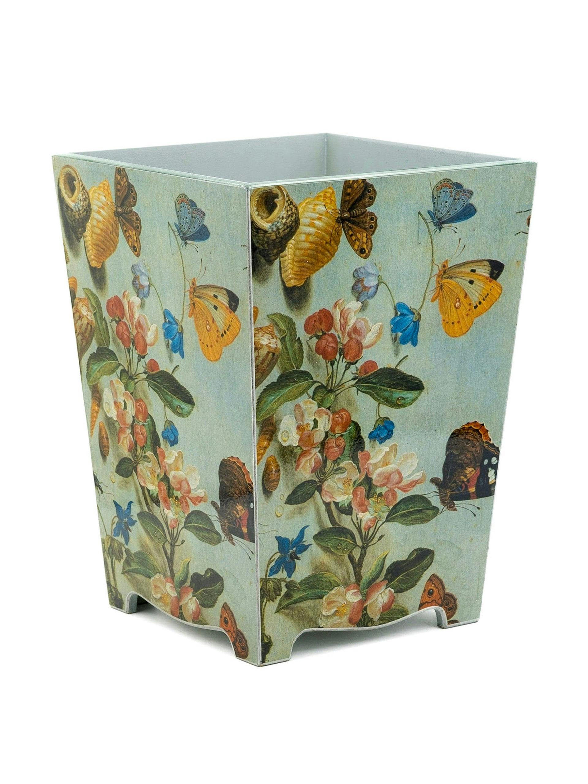 Butterfly decoupage waste paper bin