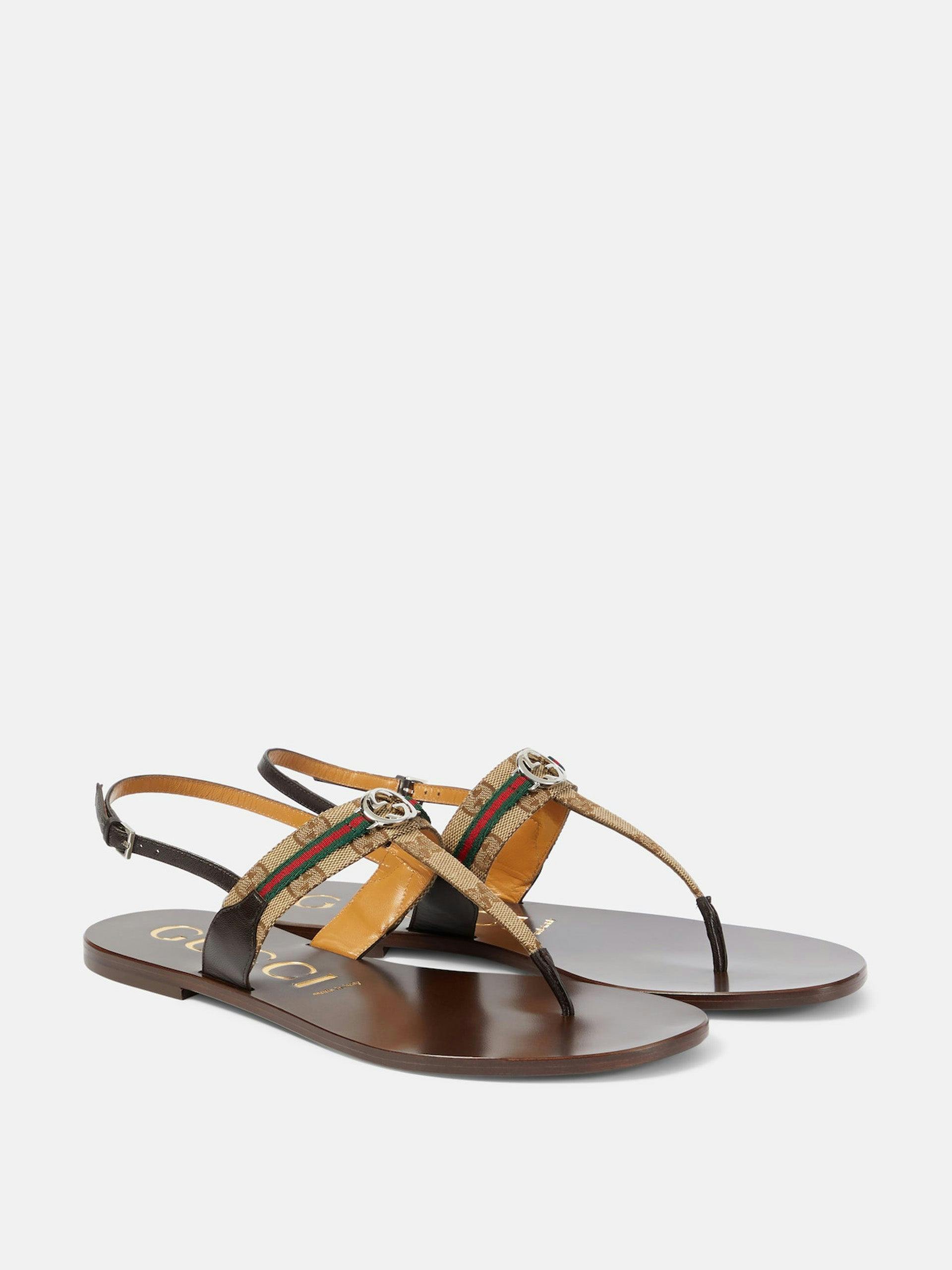 Leather-trimmed thong sandals