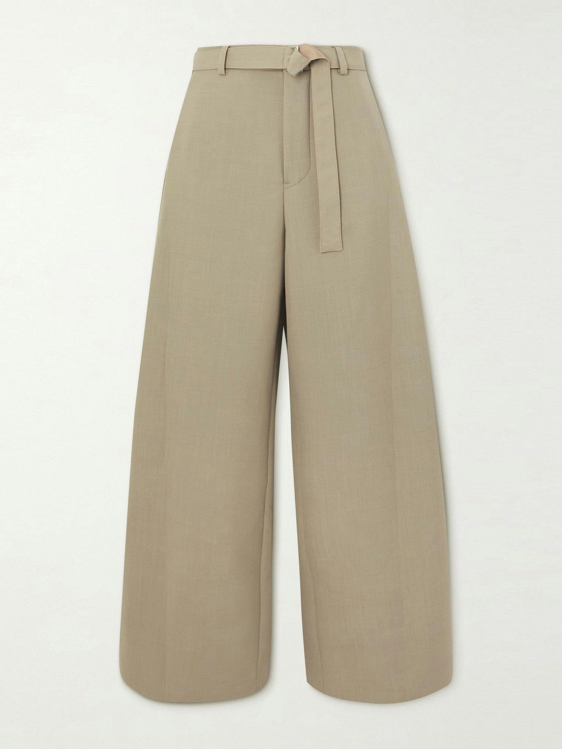 Cropped belted satin-trimmed woven straight-leg pants