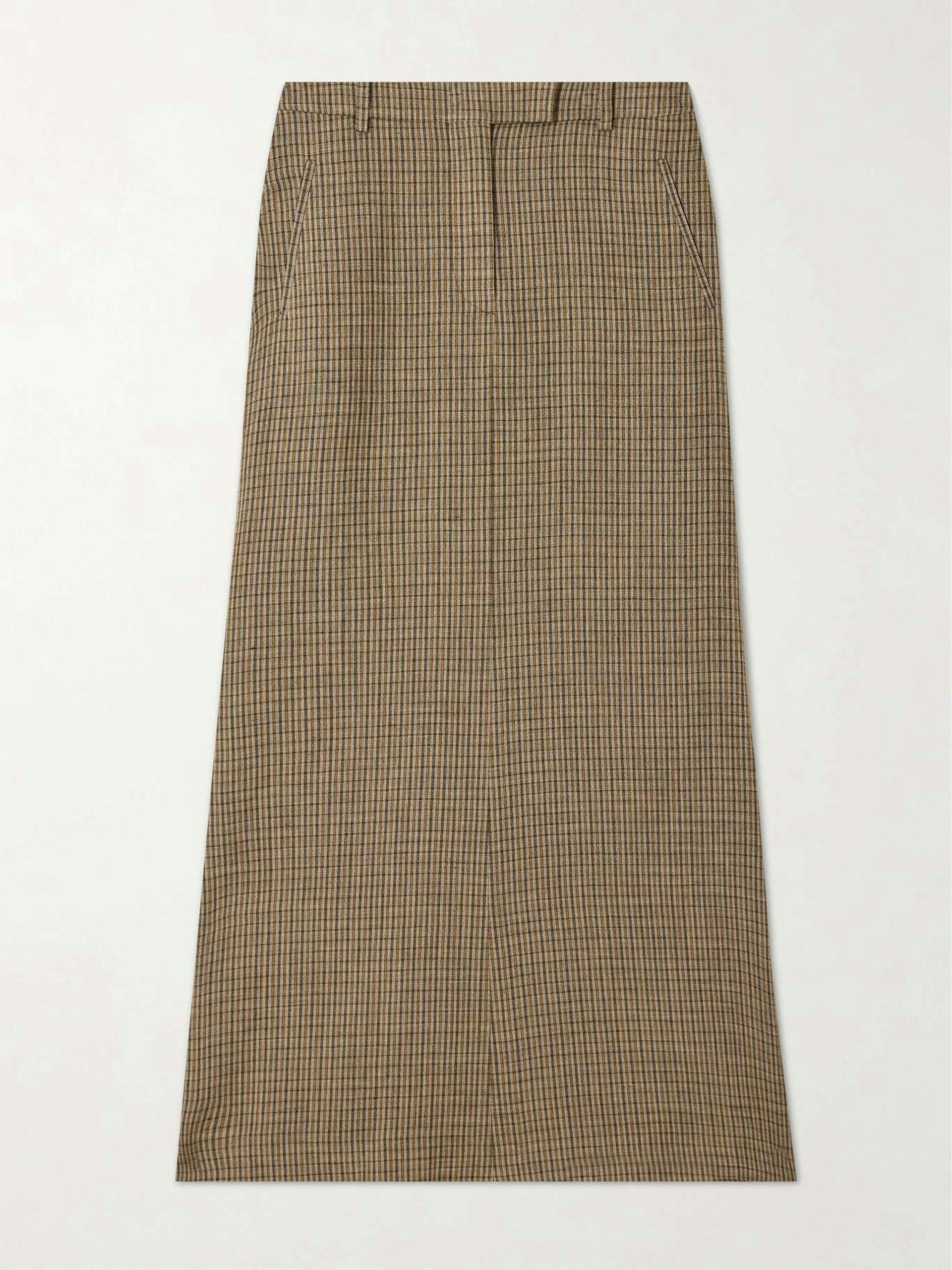 Embroidered checked linen-blend maxi skirt