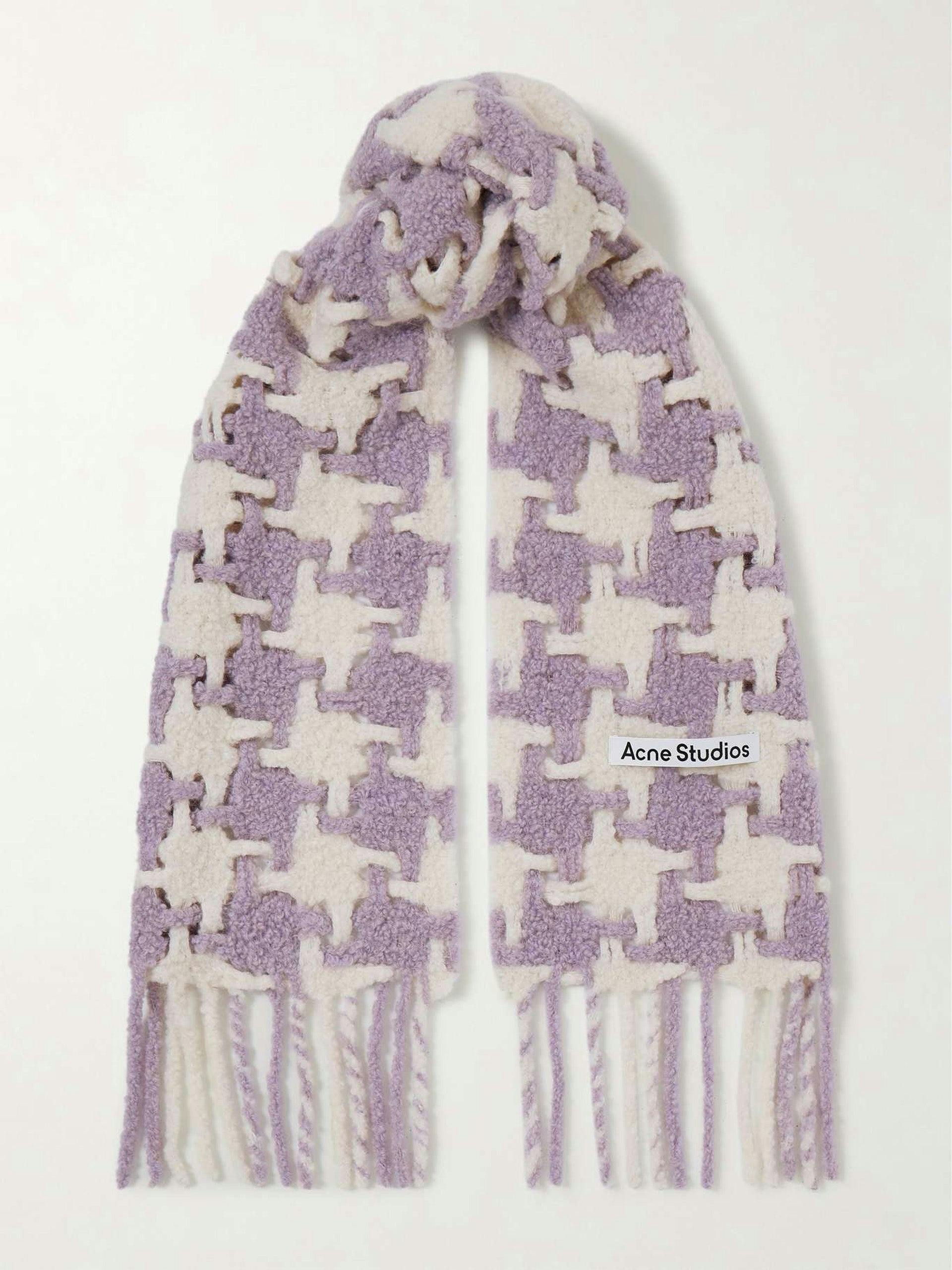 Fringed houndstooth alpaca-blend bouclé scarf