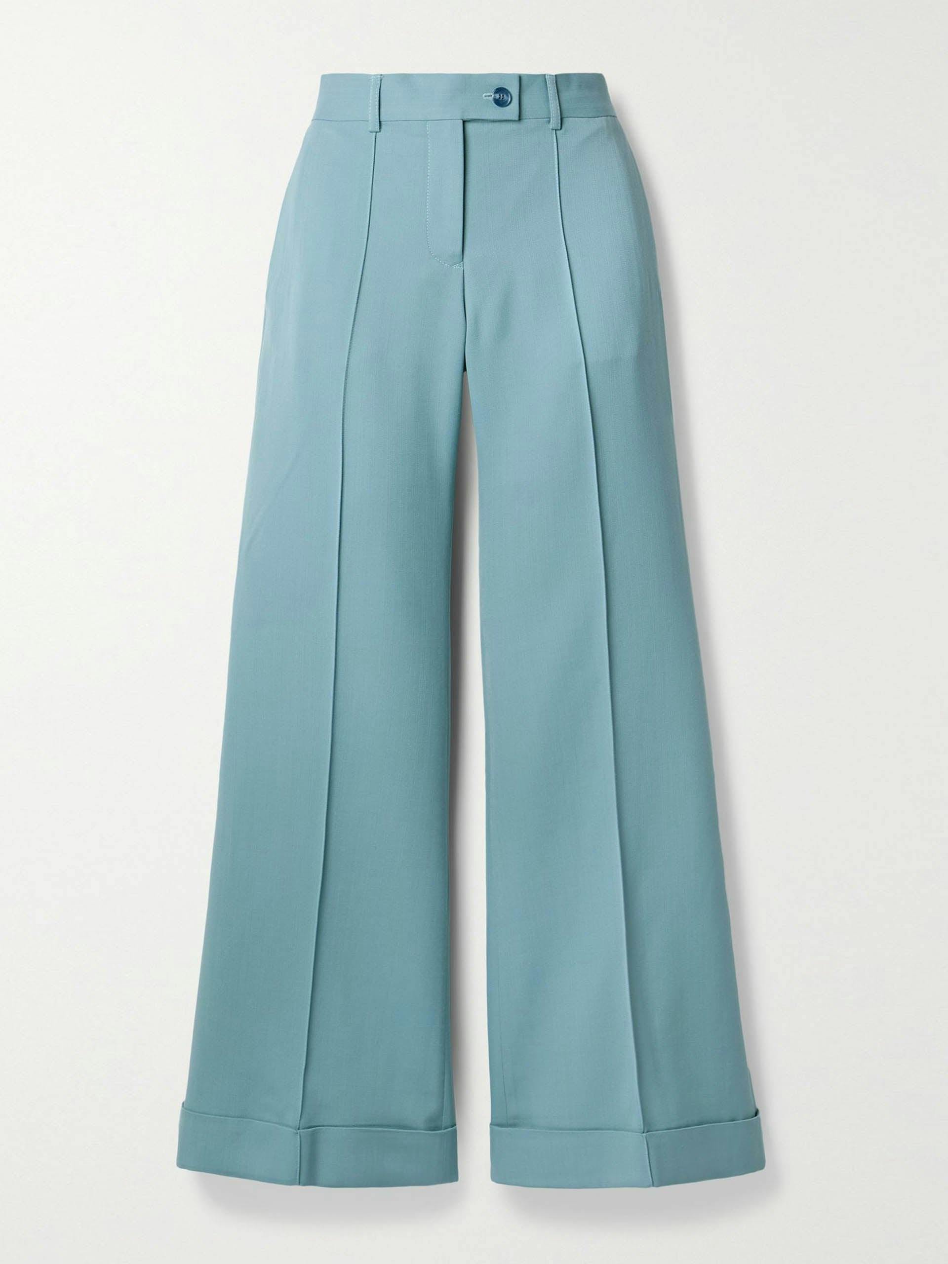 Blue pintucked flared trousers