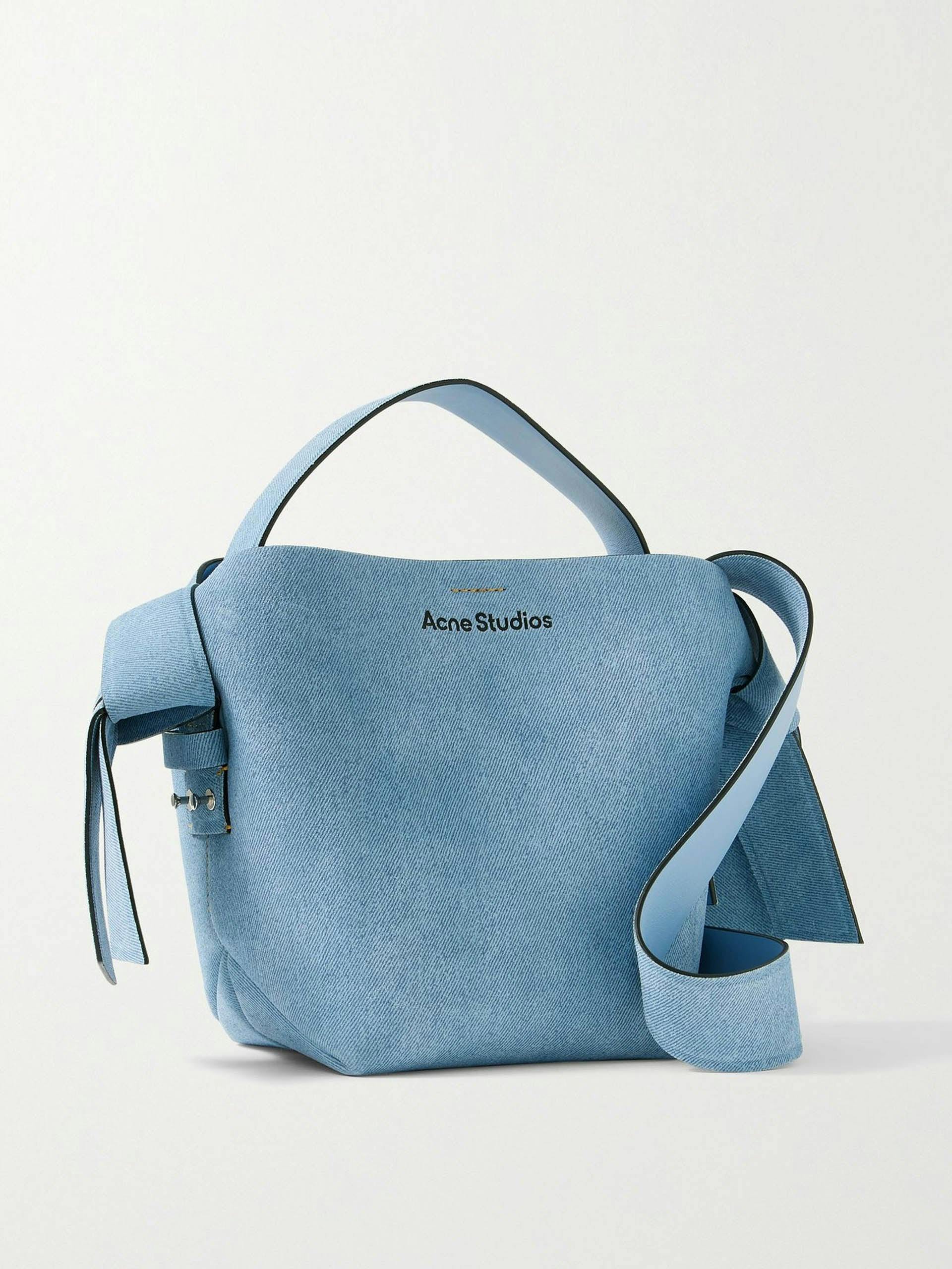 Blue mini knotted printed suede shoulder bag