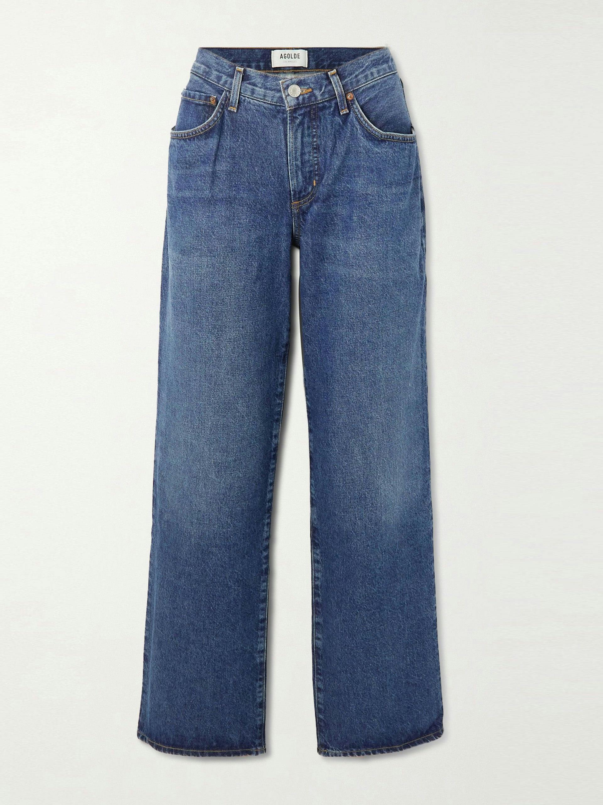 Low-rise organic straight-leg denim jeans