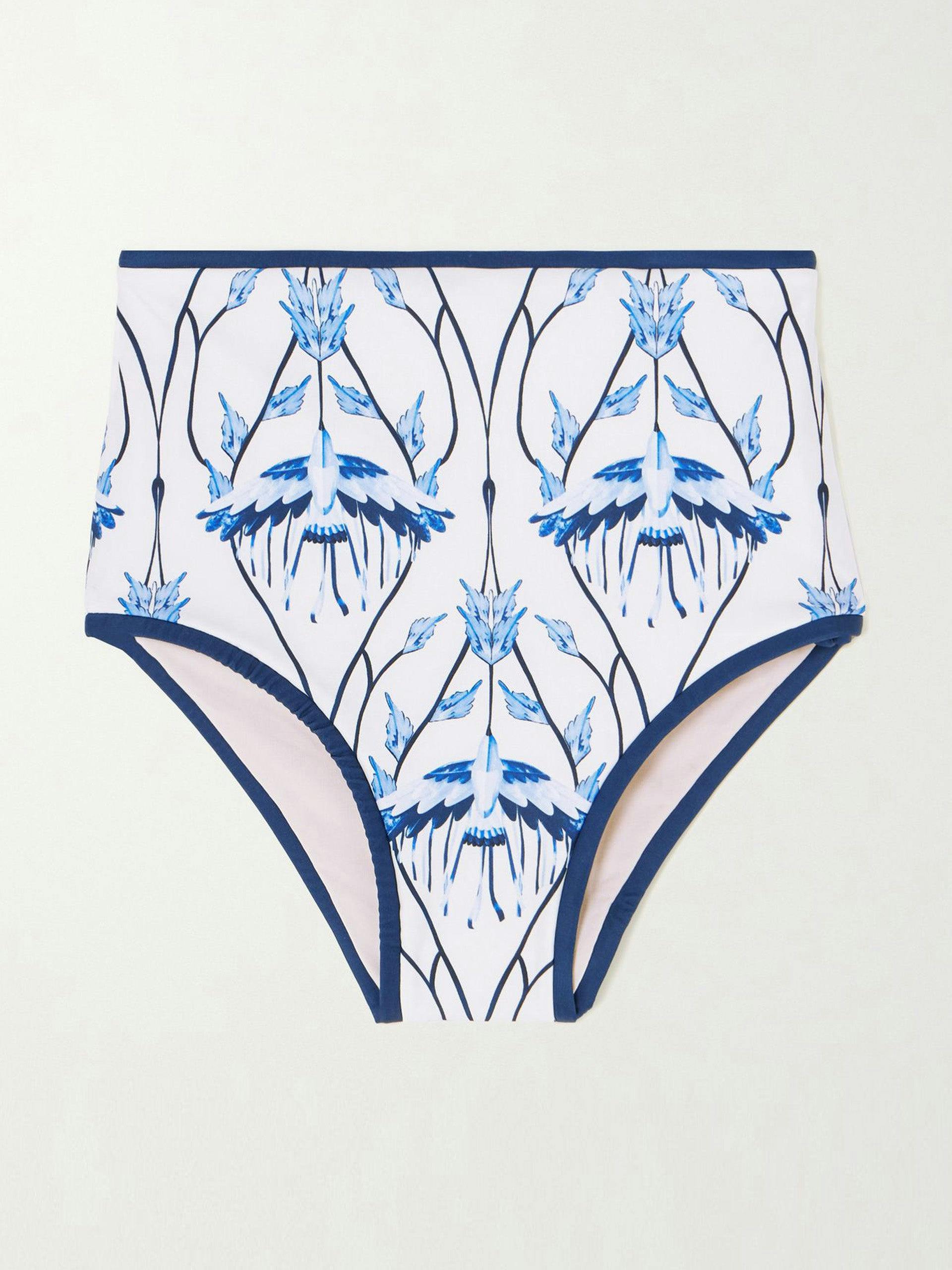 Blue and white printed recycled-fabric bikini briefs