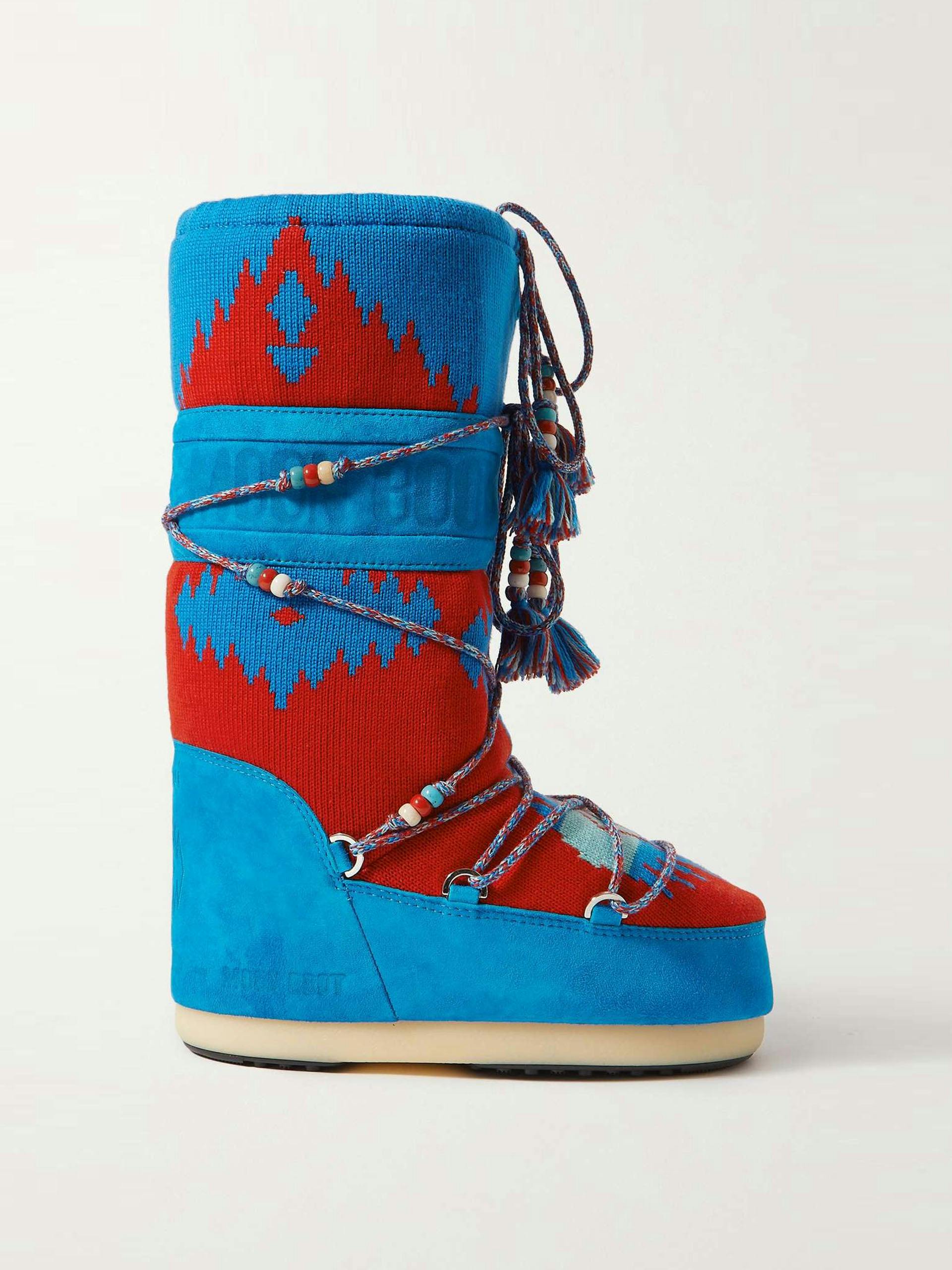 Embellished wool-jacquard and suede snow boots