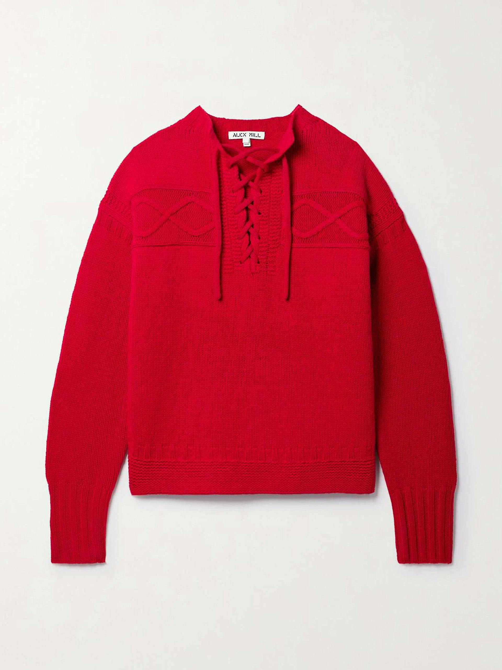 Lace-up merino wool-blend sweater
