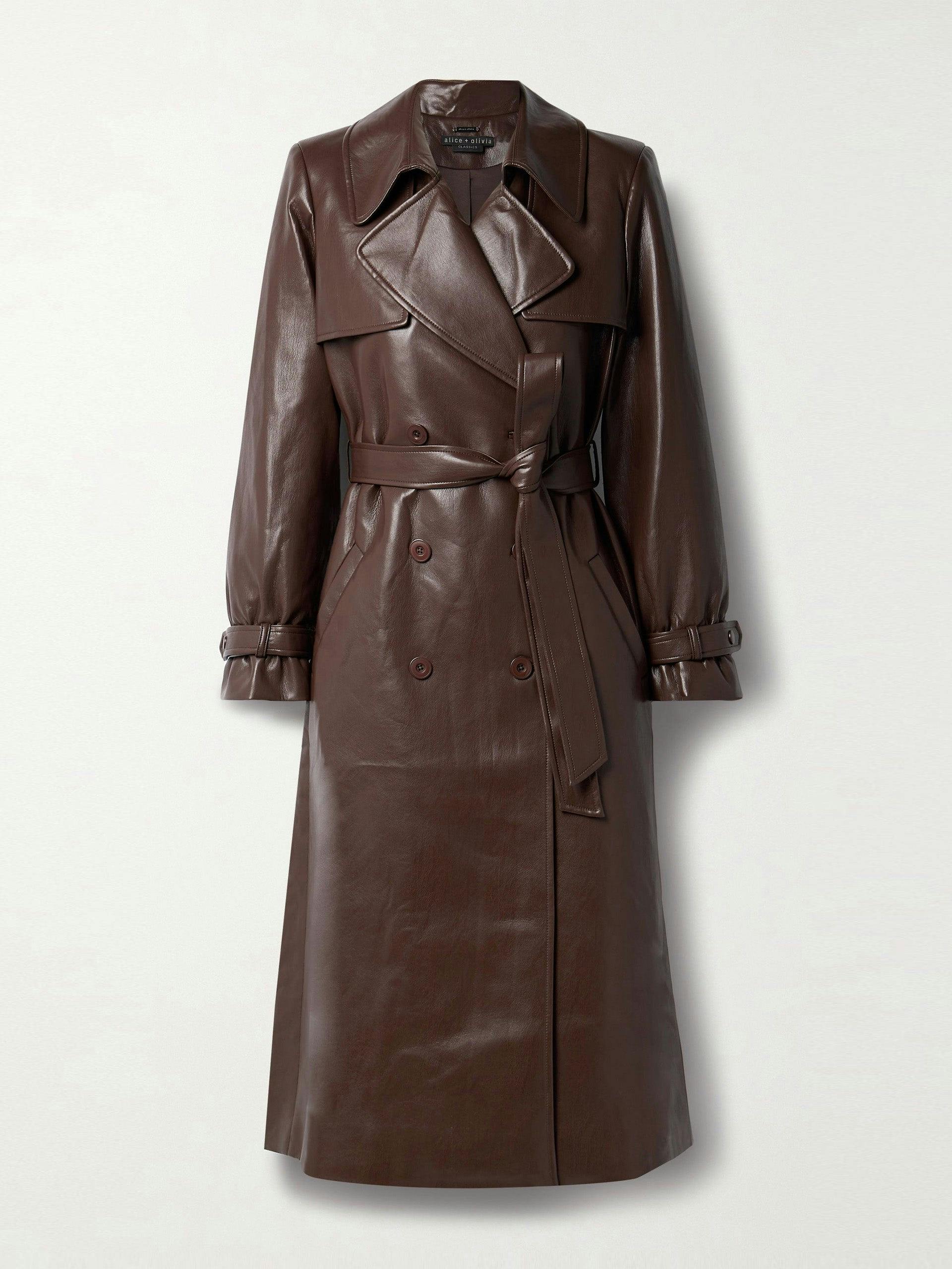Elicia double-breasted vegan leather trench coat
