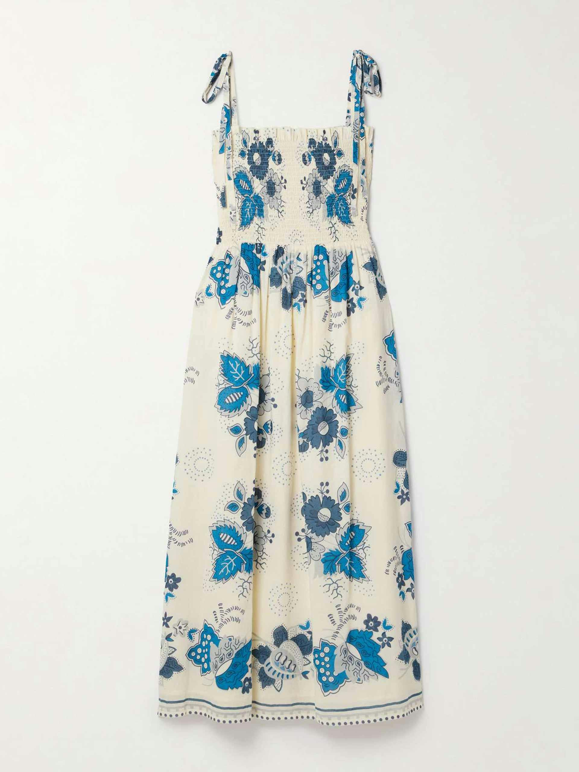 Kaia shirred printed cotton-voile midi dress