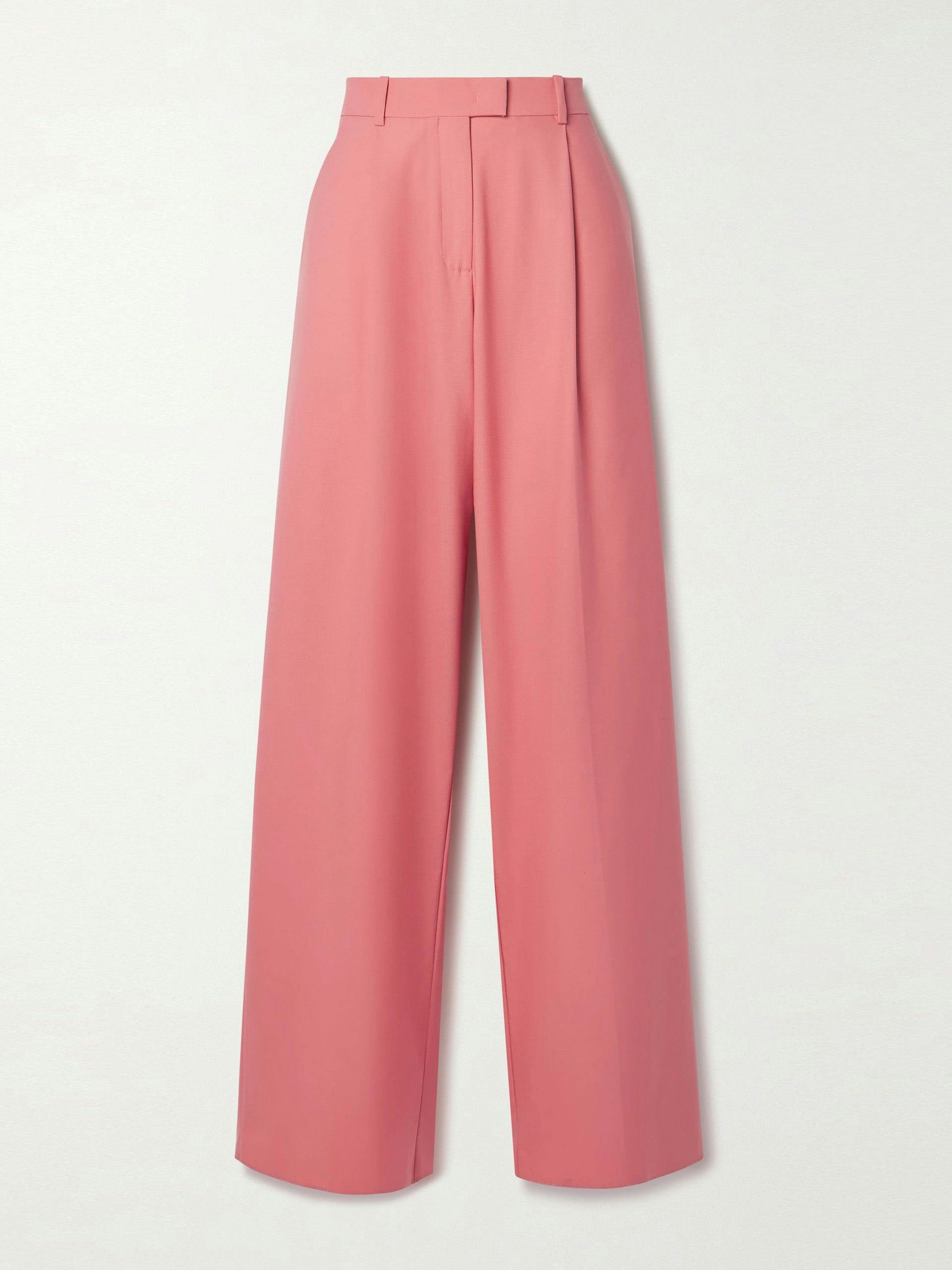 Pink pleated wool wide-leg pants