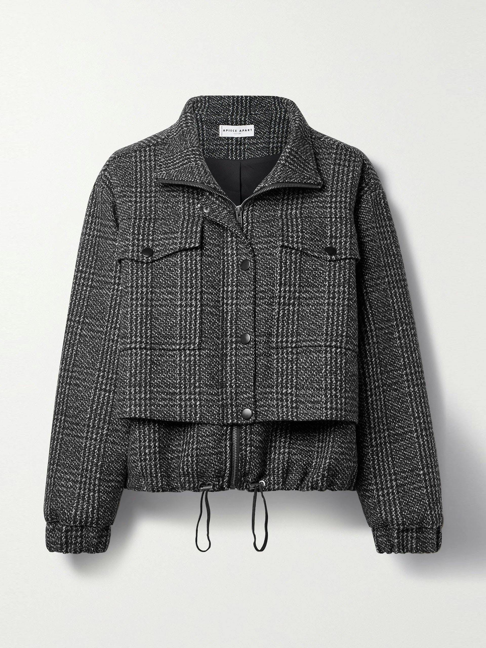 Black layered checked recycled wool-blend jacket