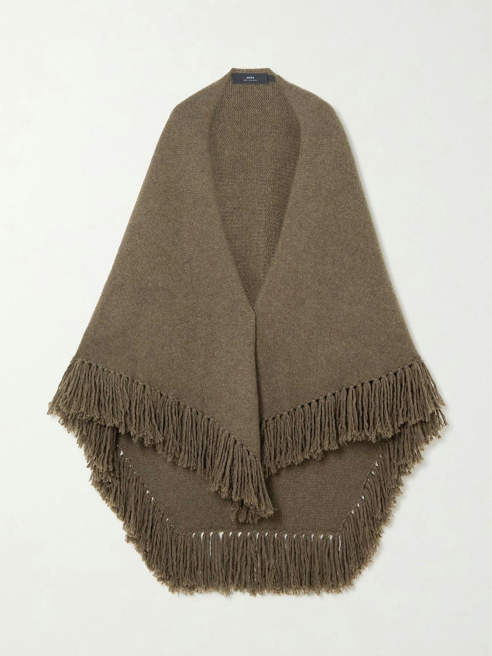 Duchess fringed cashmere wrap in Brown