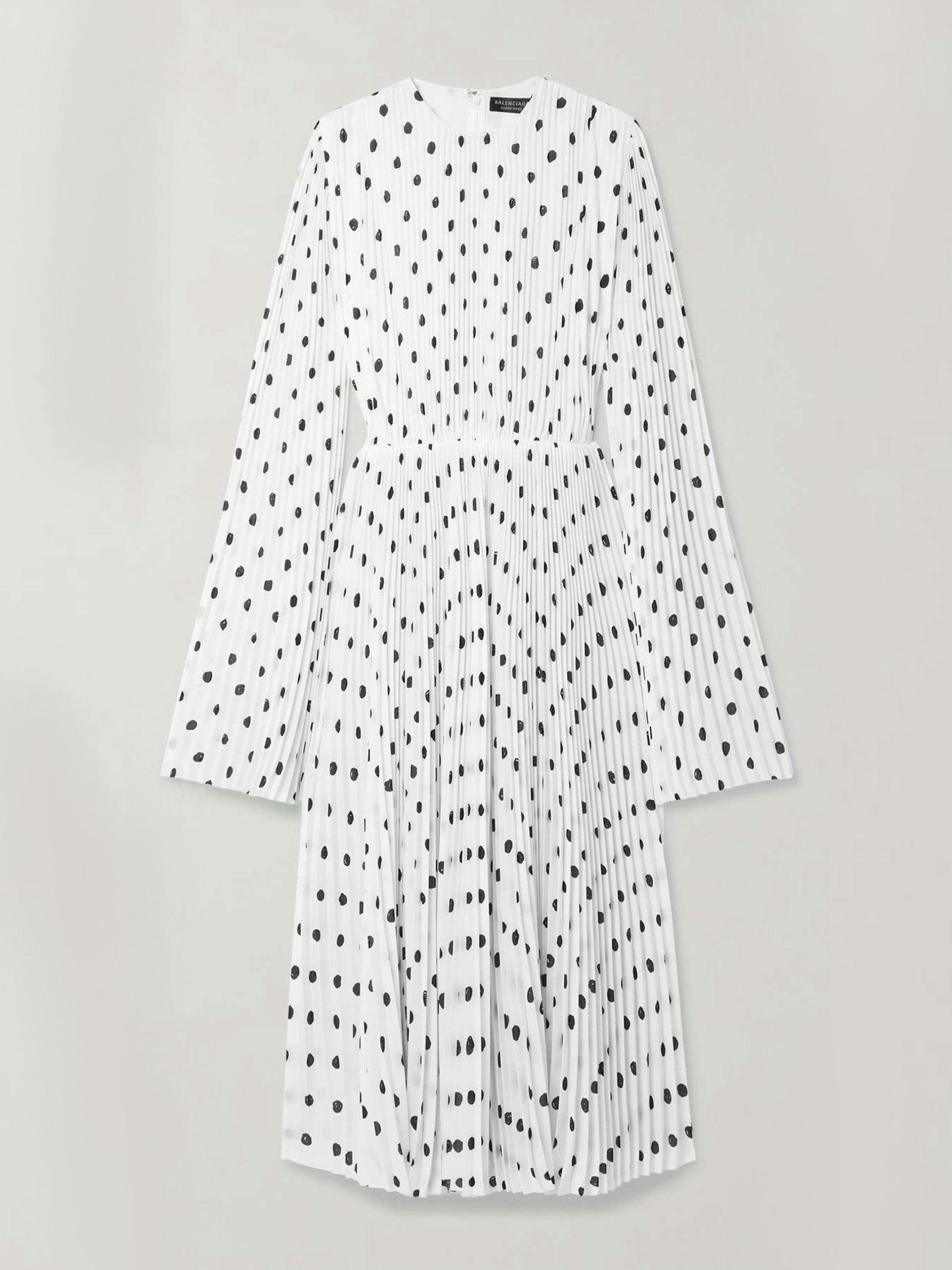 Pleated polka-dot crepe midi dress
