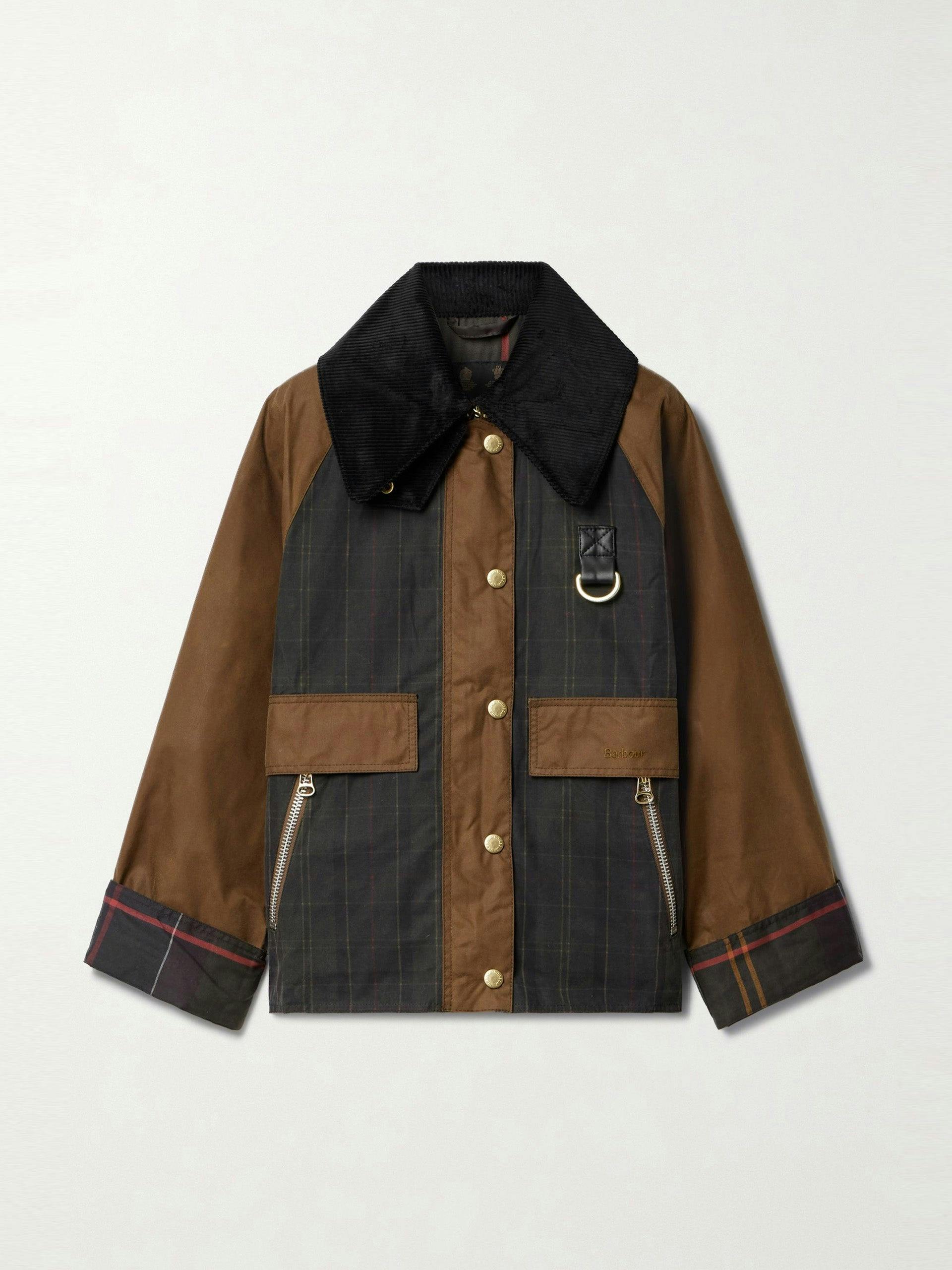 Catton Spey corduroy-trimmed checked waxed-cotton jacket