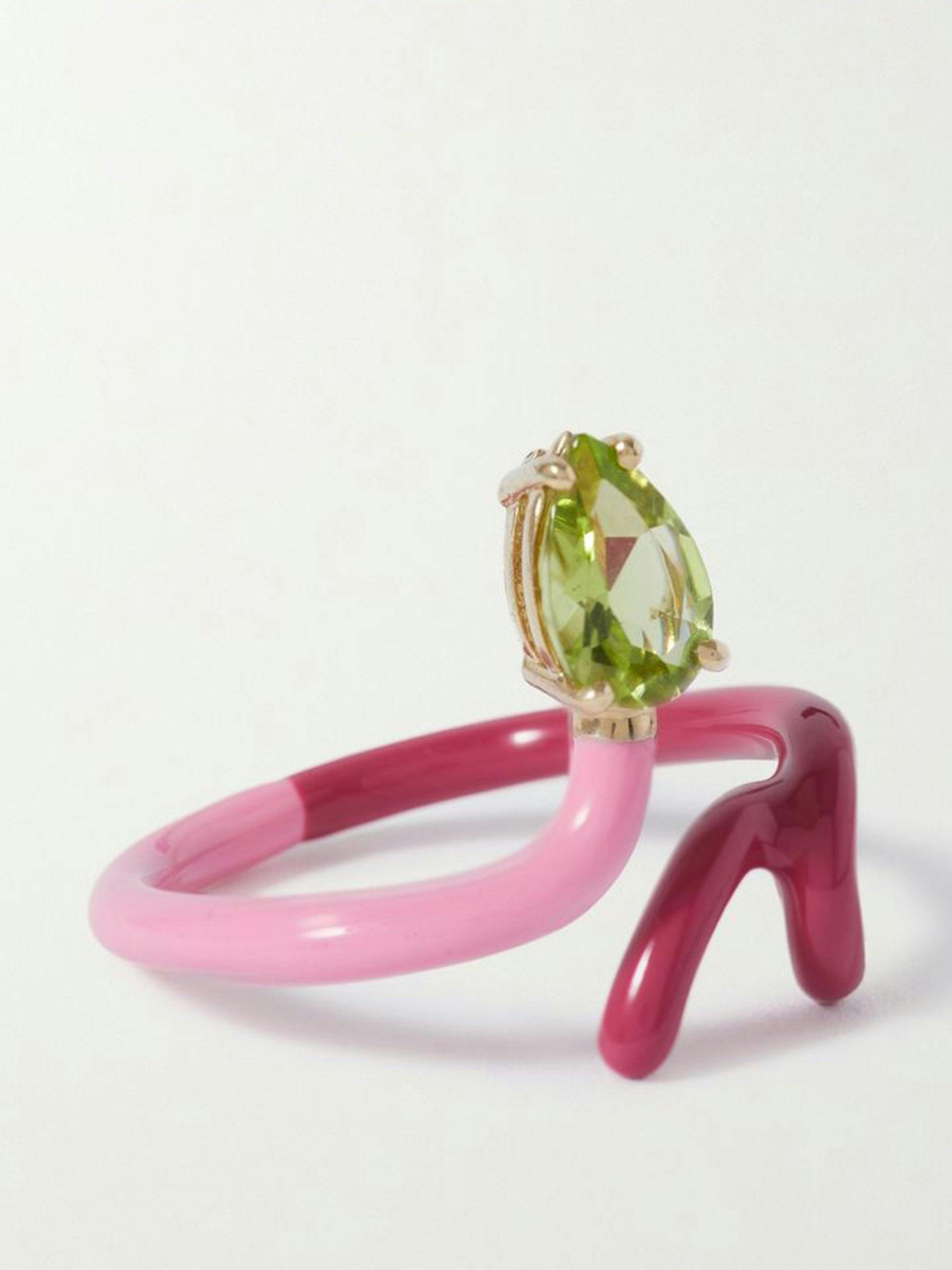 Baby Vine gold, silver, peridot and enamel ring