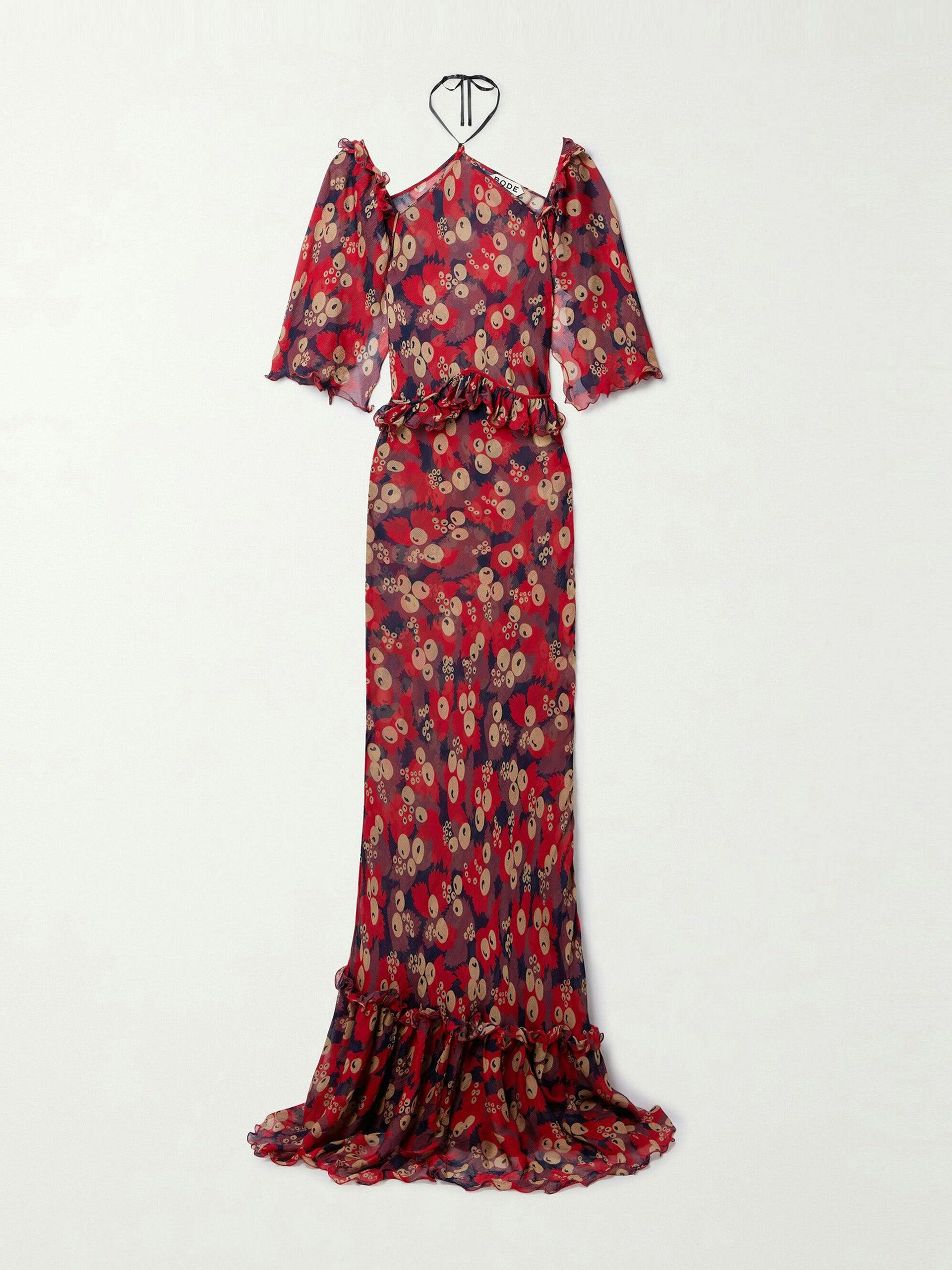 Jamberry Landis cold-shoulder ruffled printed crepon maxi dress